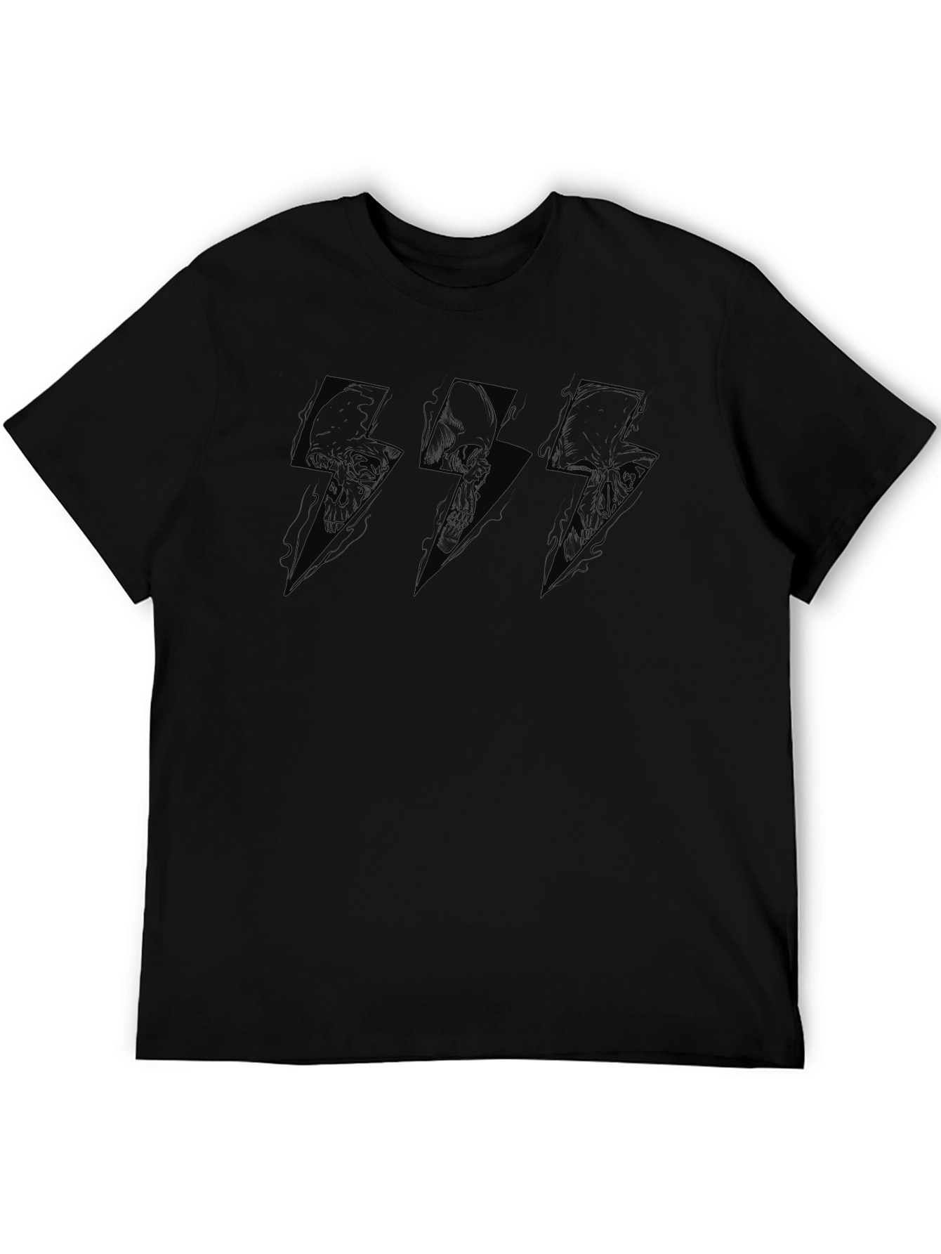 Skull Lightning Bolt Graphic T-Shirt - Black