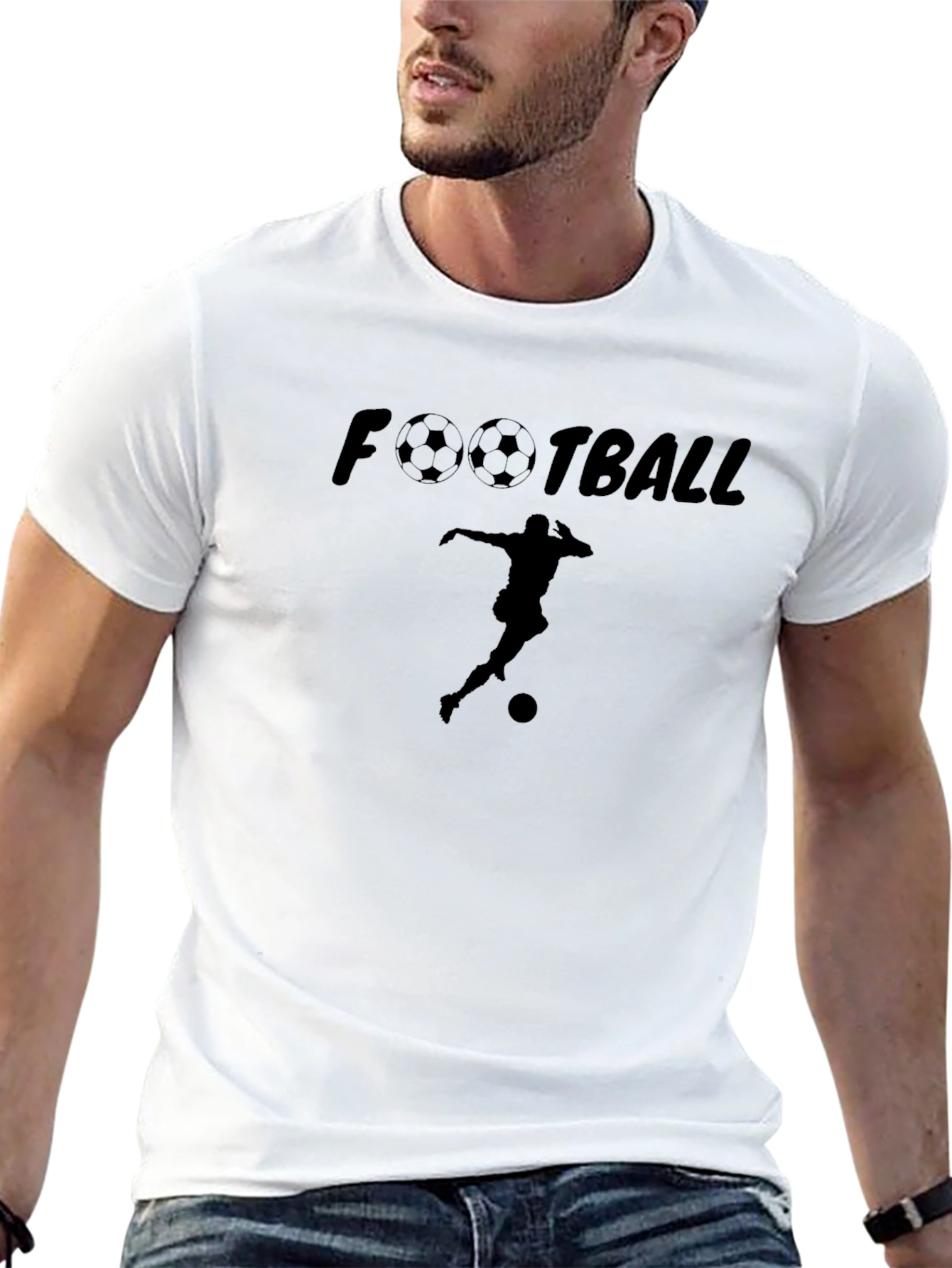 Football Player Graphic Tee - Black Cotton T-Shirt