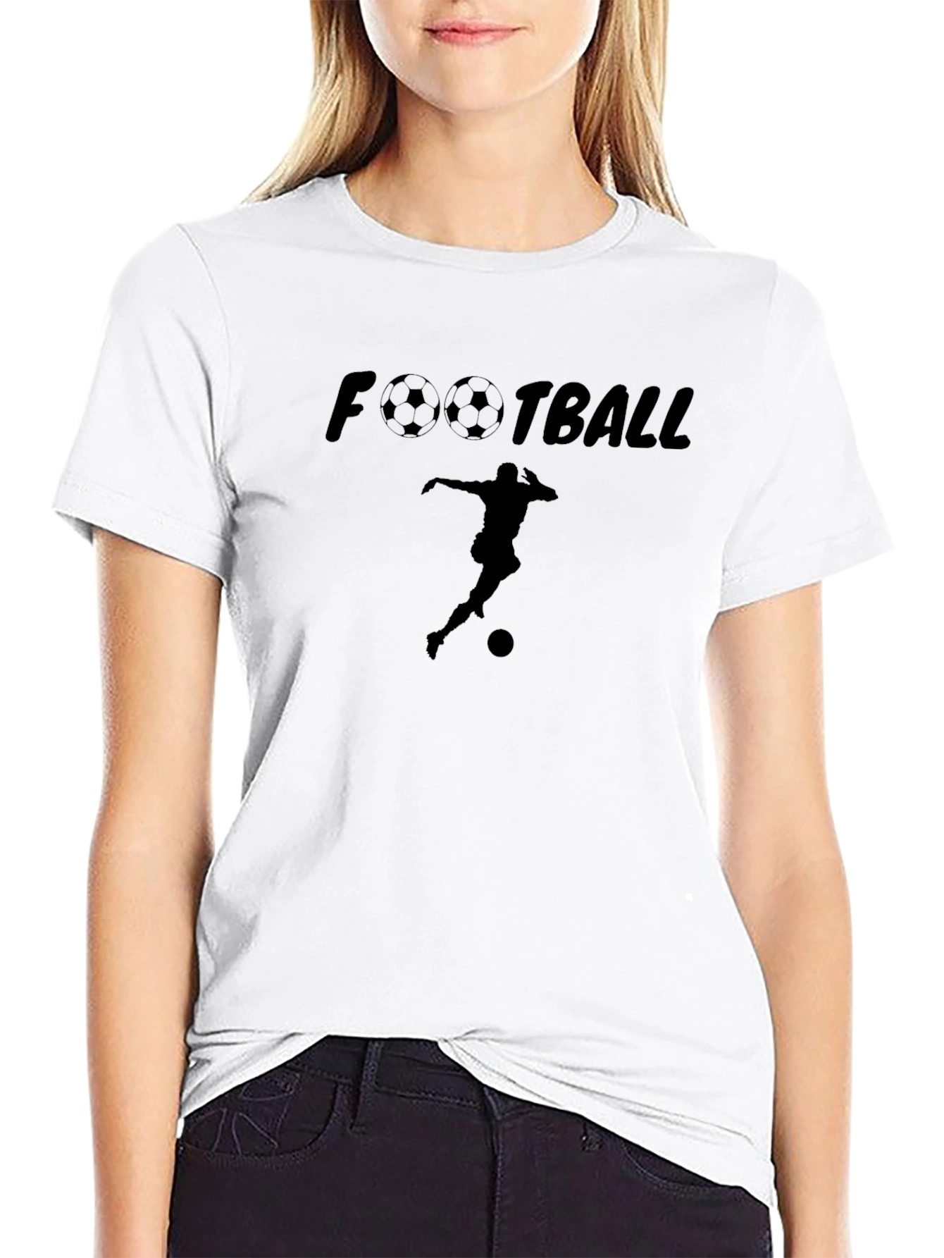 Football Player Graphic Tee - Black Cotton T-Shirt