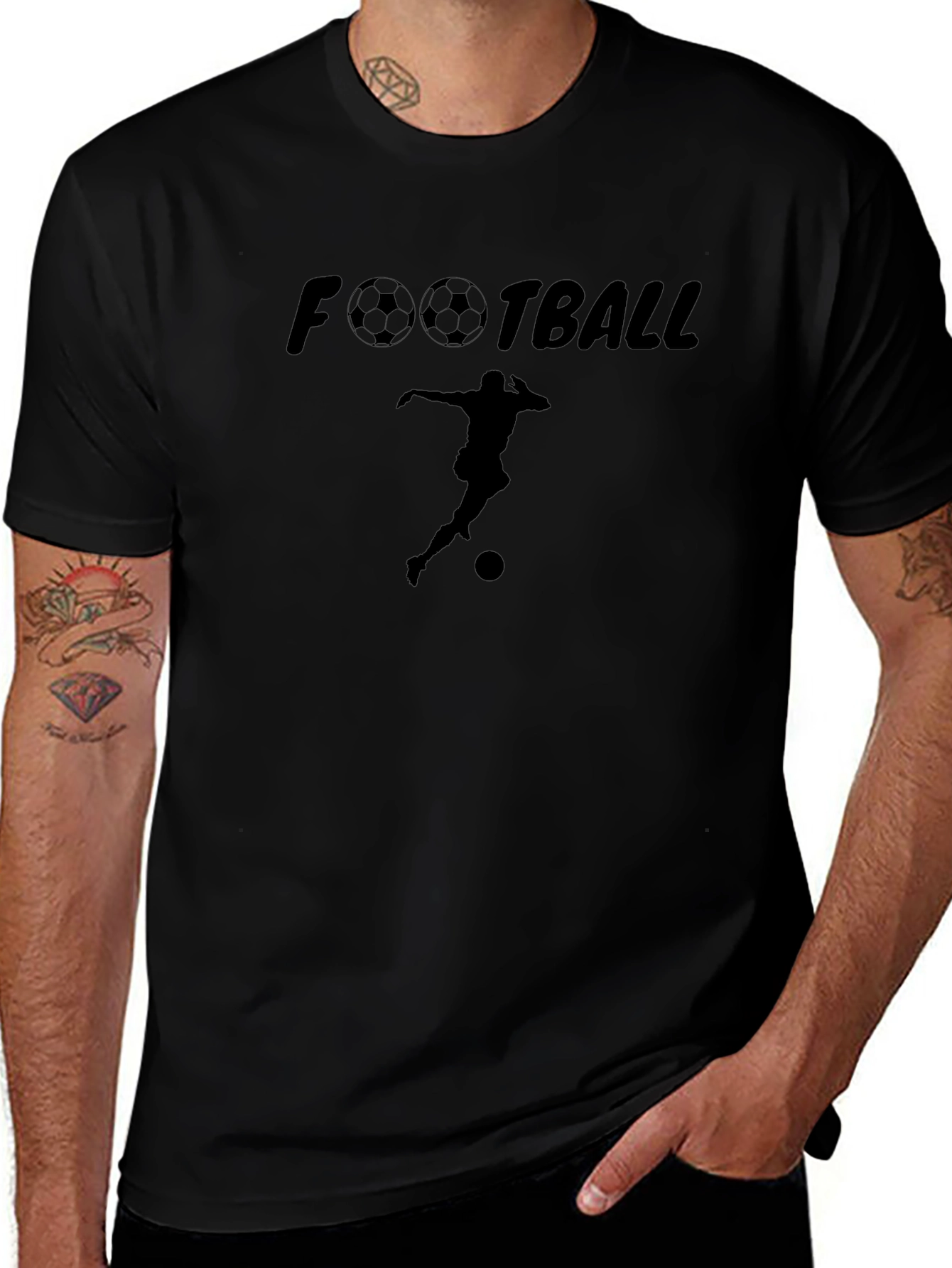 Football Player Graphic Tee - Black Cotton T-Shirt