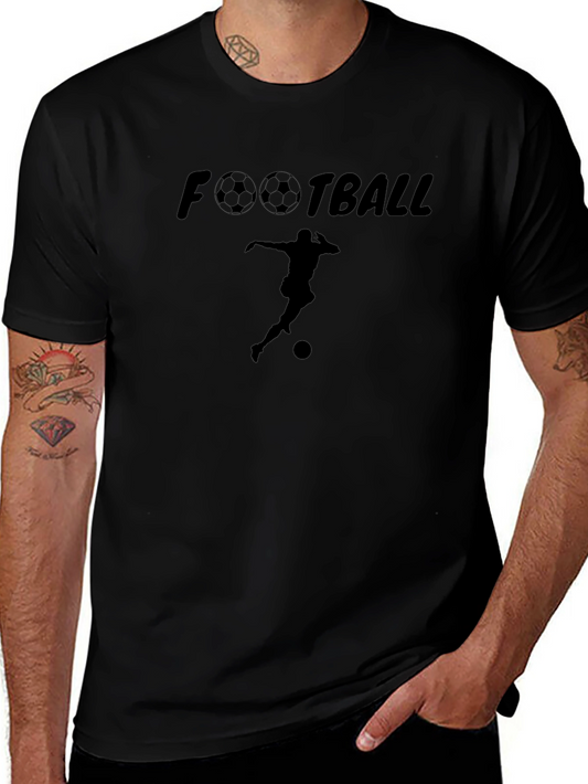 Football Player Graphic Tee - Black Cotton T-Shirt