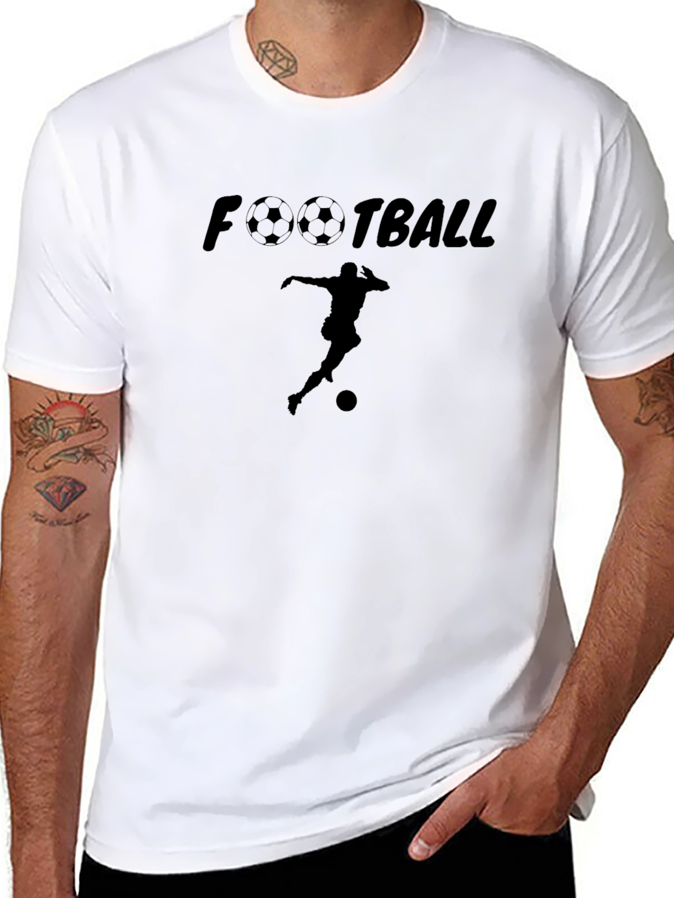 Football Player Graphic Tee - Black Cotton T-Shirt