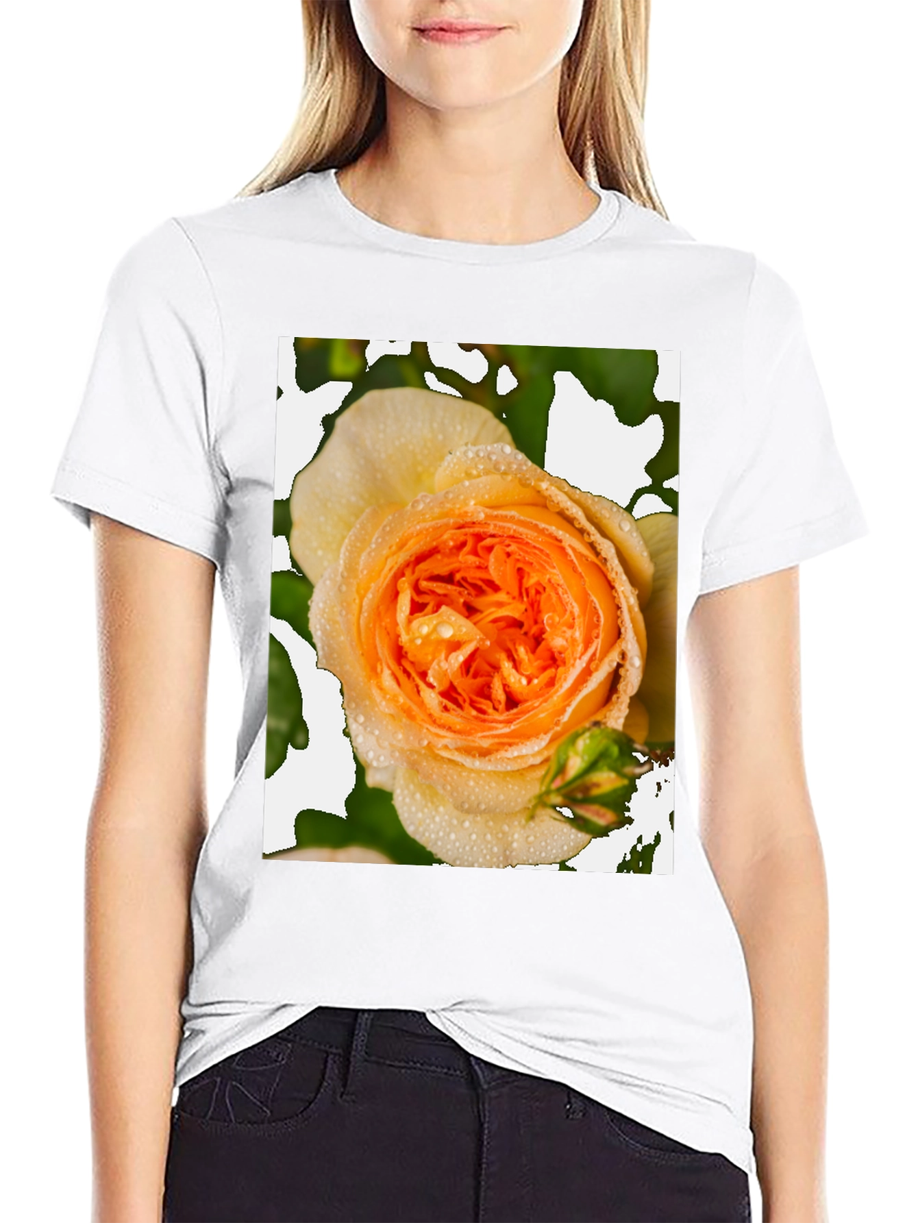 Floral Rose Graphic Tee - Modern Black T-Shirt