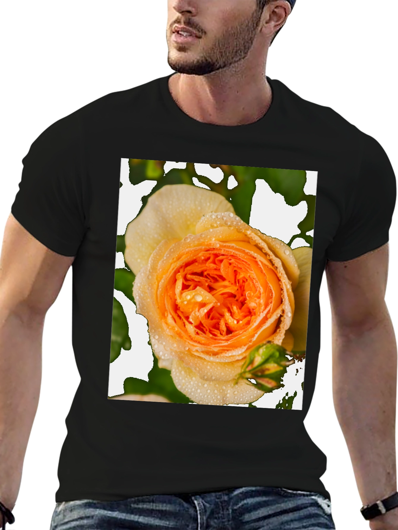 Floral Rose Graphic Tee - Modern Black T-Shirt