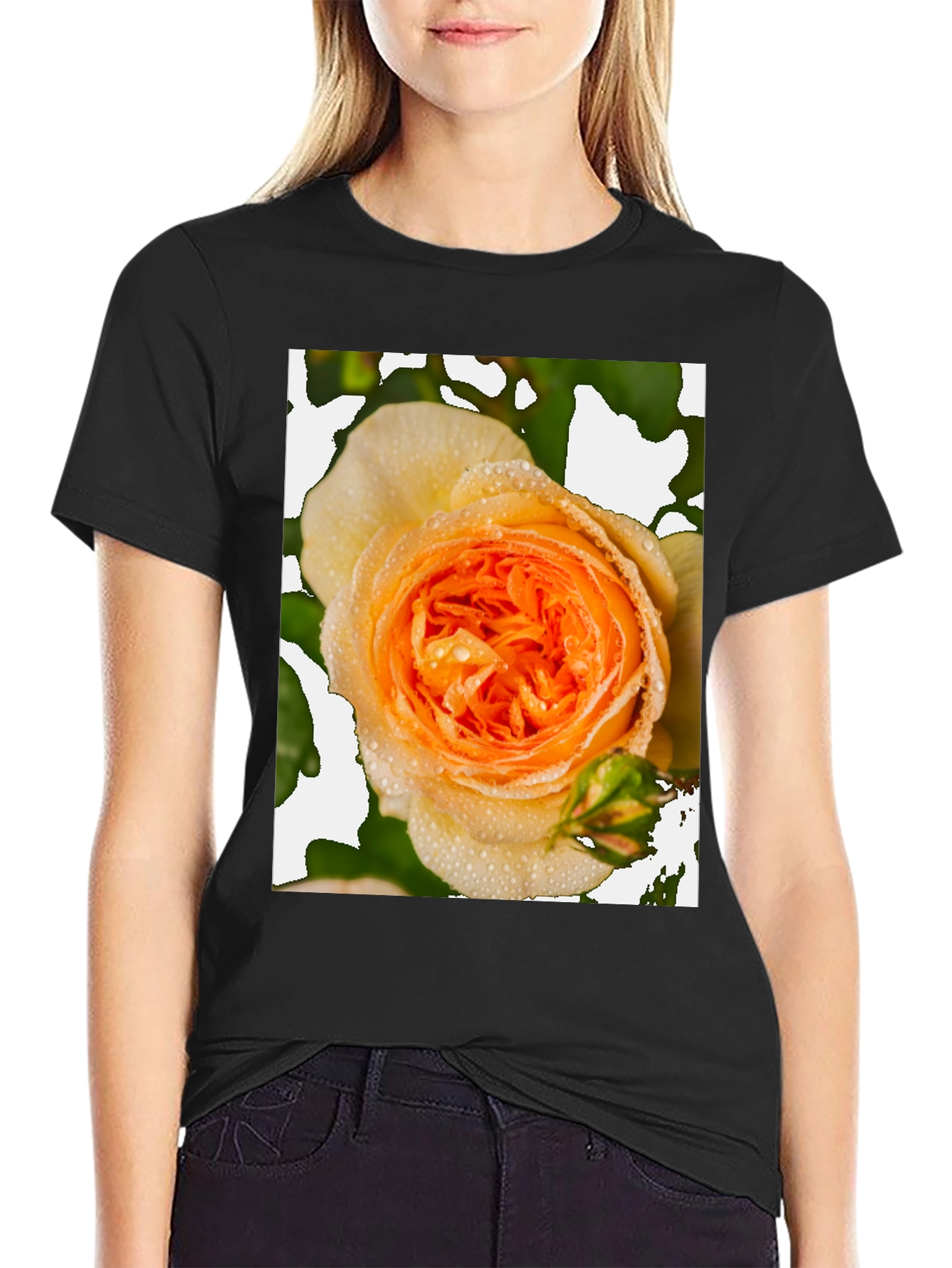 Floral Rose Graphic Tee - Modern Black T-Shirt