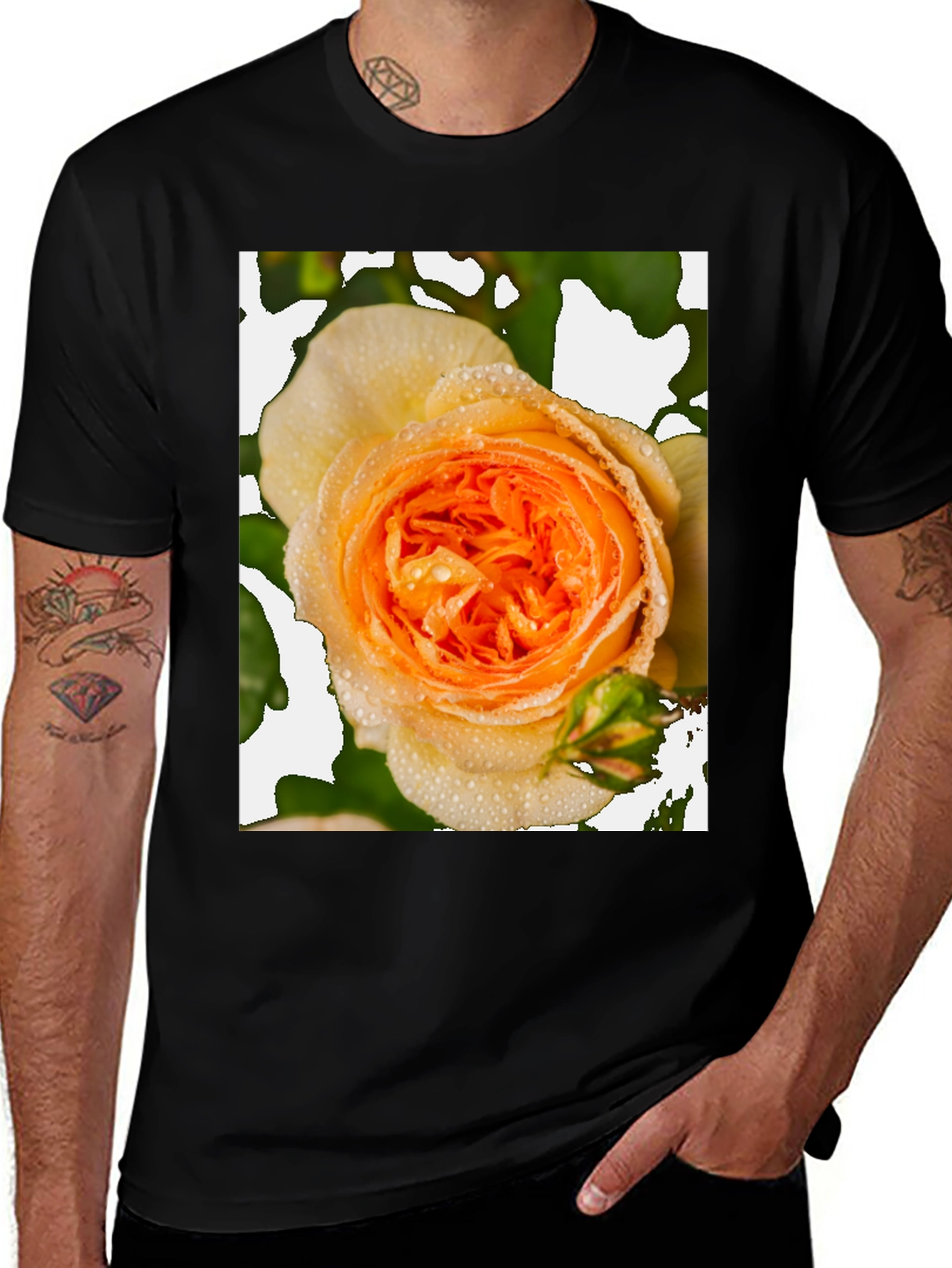 Floral Rose Graphic Tee - Modern Black T-Shirt