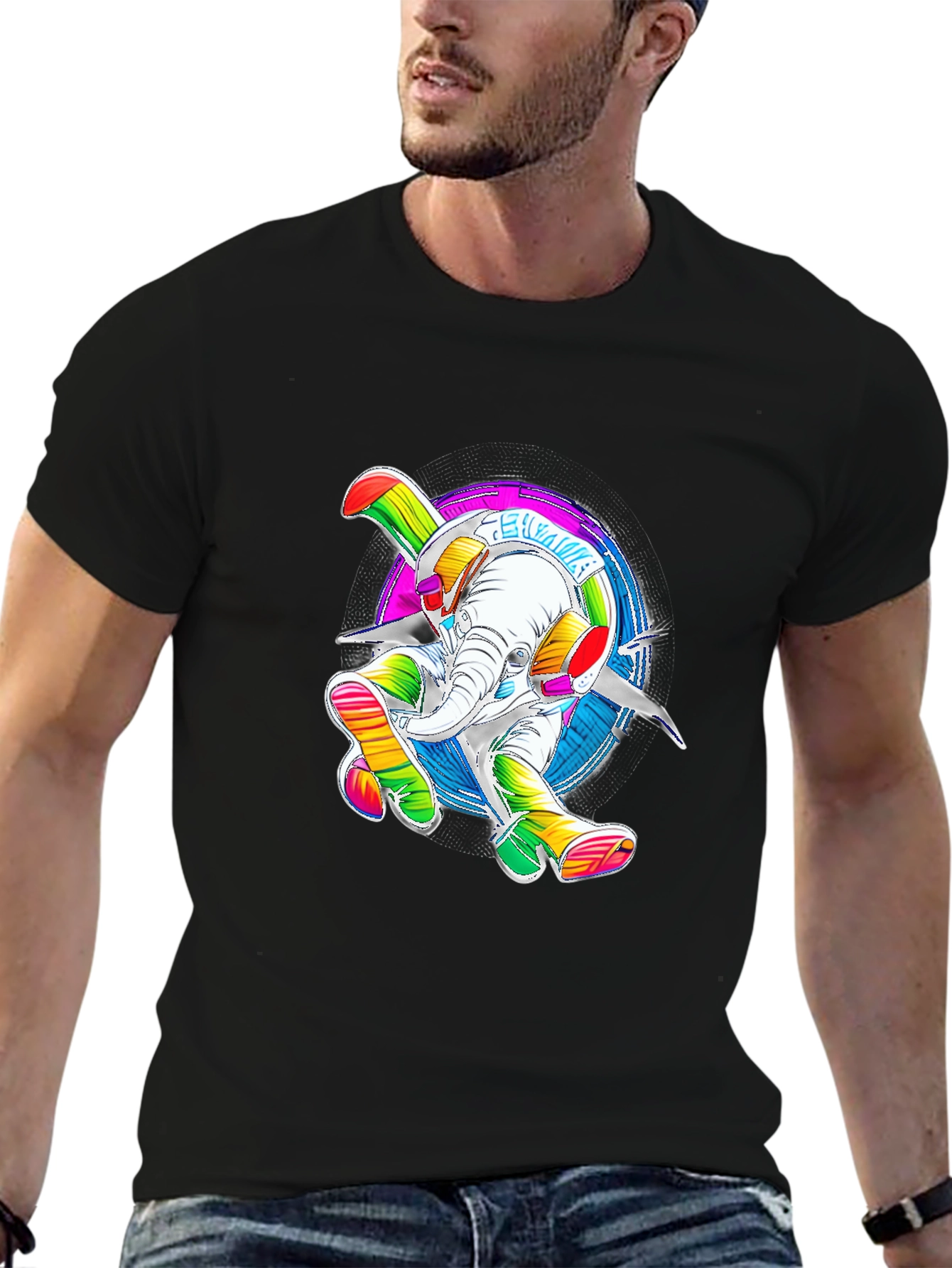 Rainbow Elephant Graphic Tee - Funky T-Shirt