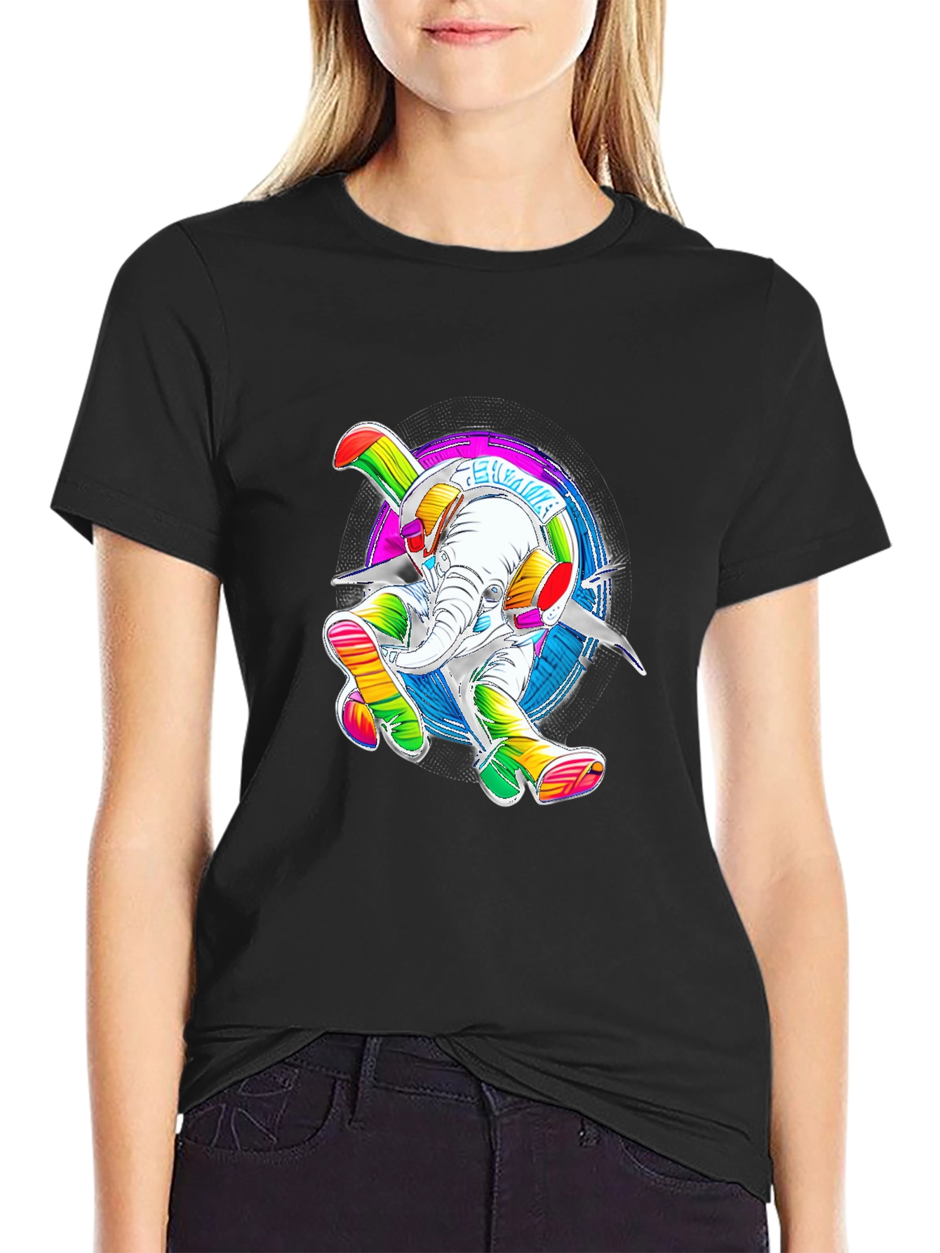 Rainbow Elephant Graphic Tee - Funky T-Shirt