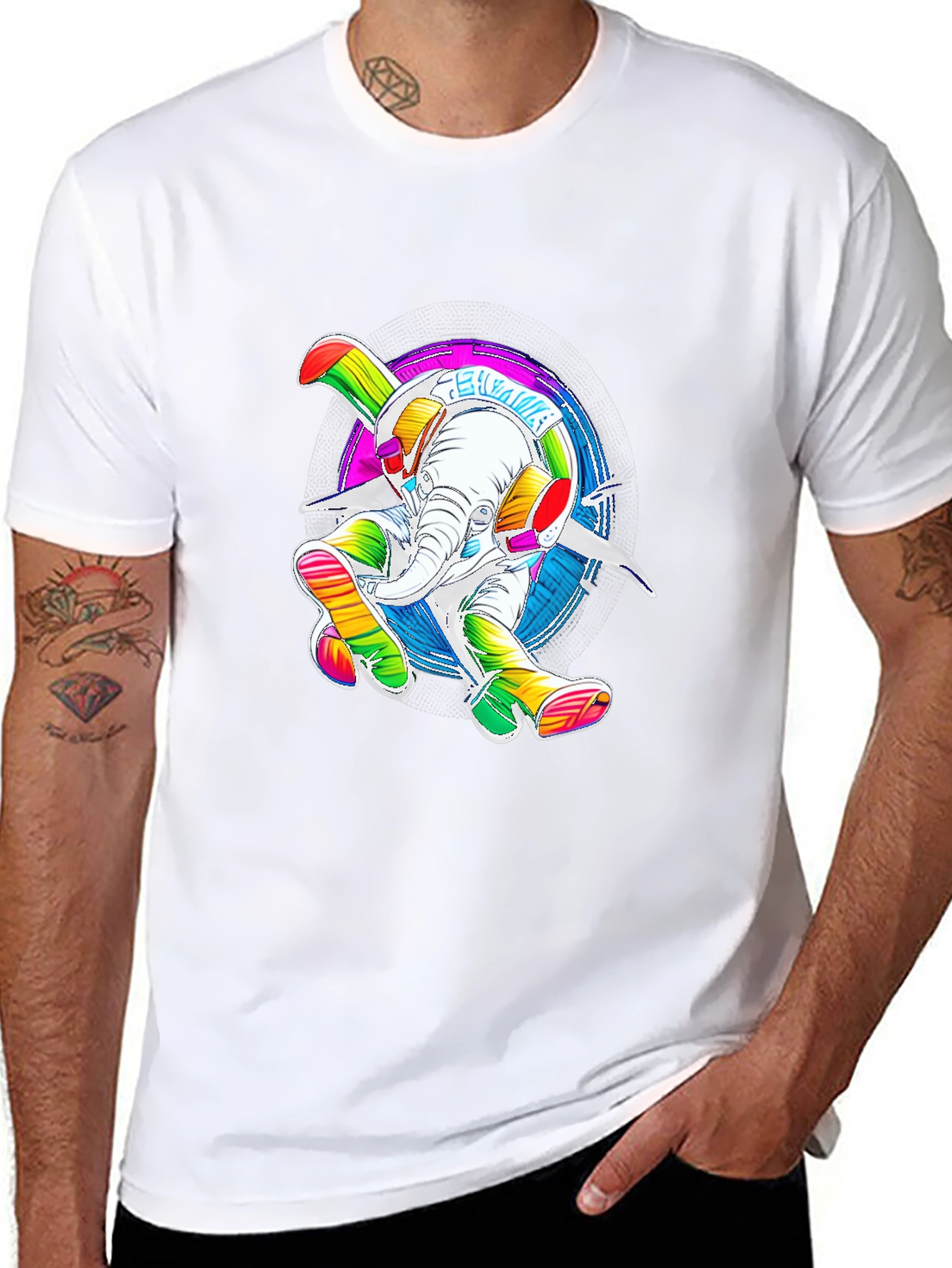 Rainbow Elephant Graphic Tee - Funky T-Shirt