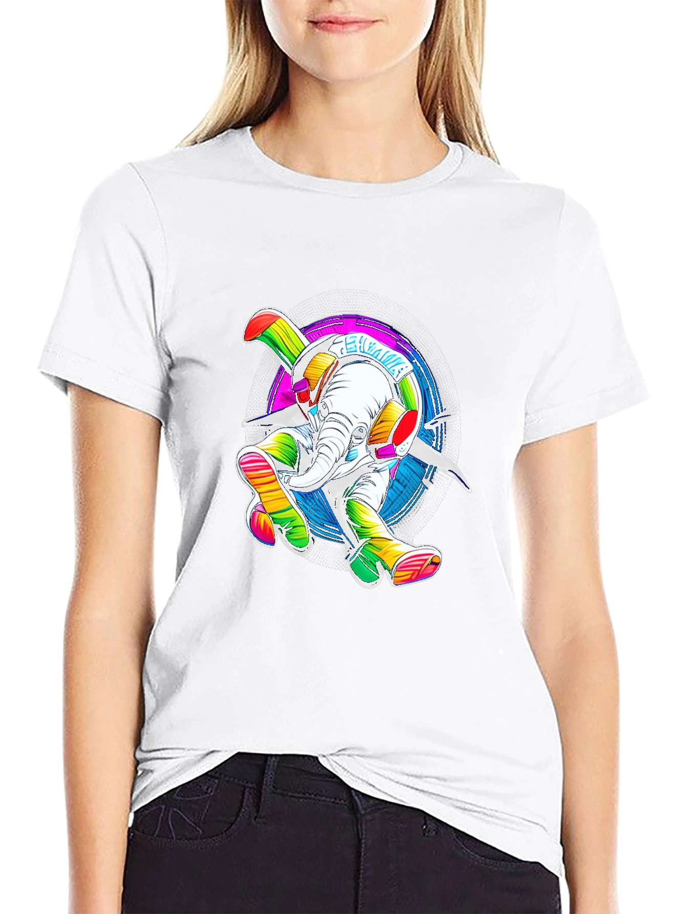 Rainbow Elephant Graphic Tee - Funky T-Shirt
