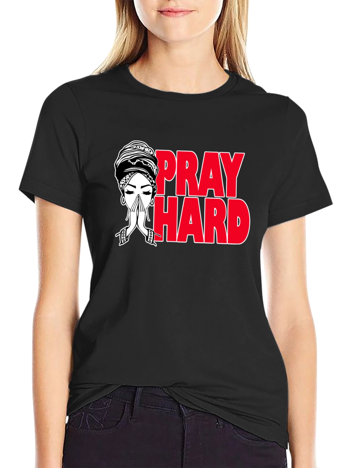 Pray Hard Graphic T-Shirt - Black