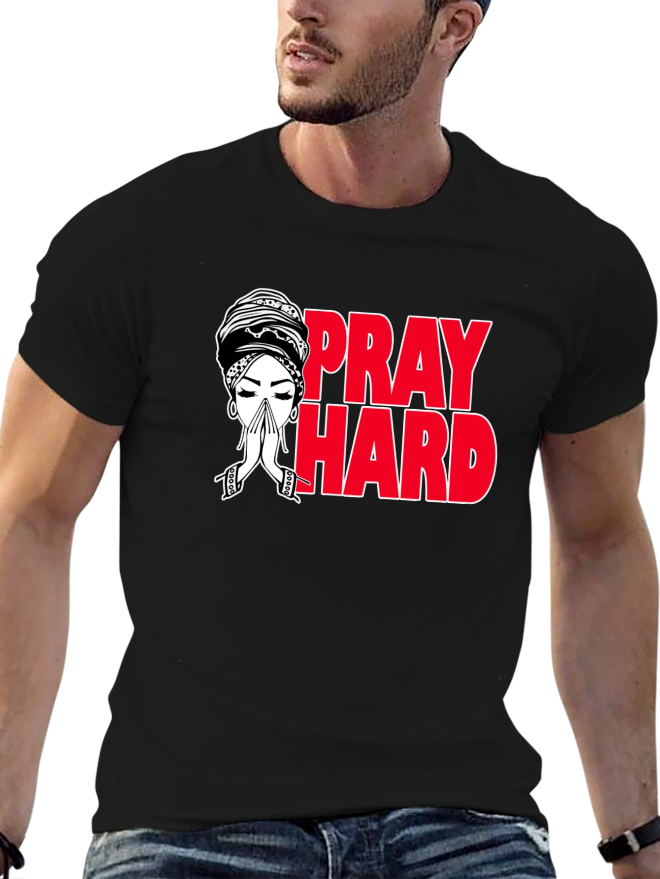 Pray Hard Graphic T-Shirt - Black