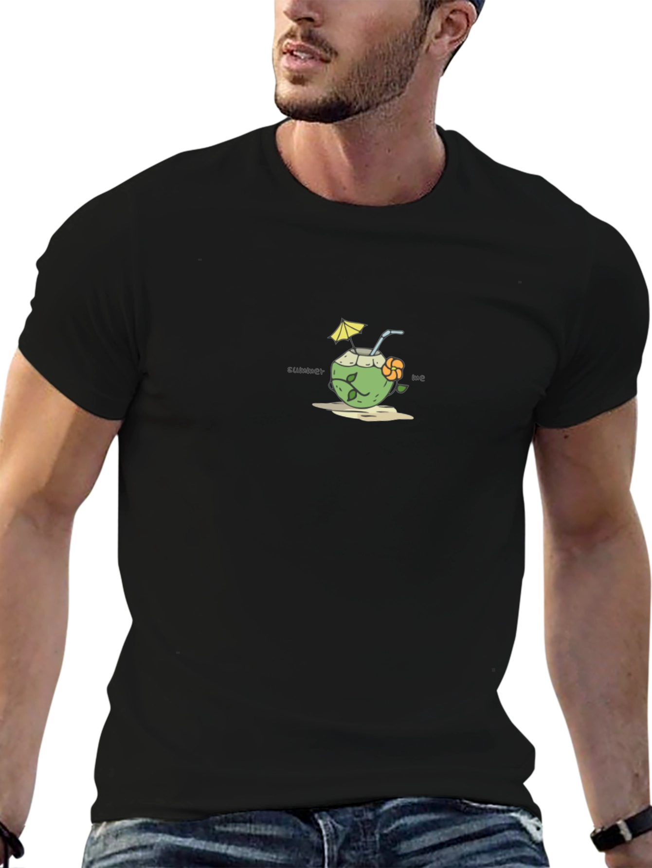 Summer Vibes Black Graphic Tee - Coconut Drink