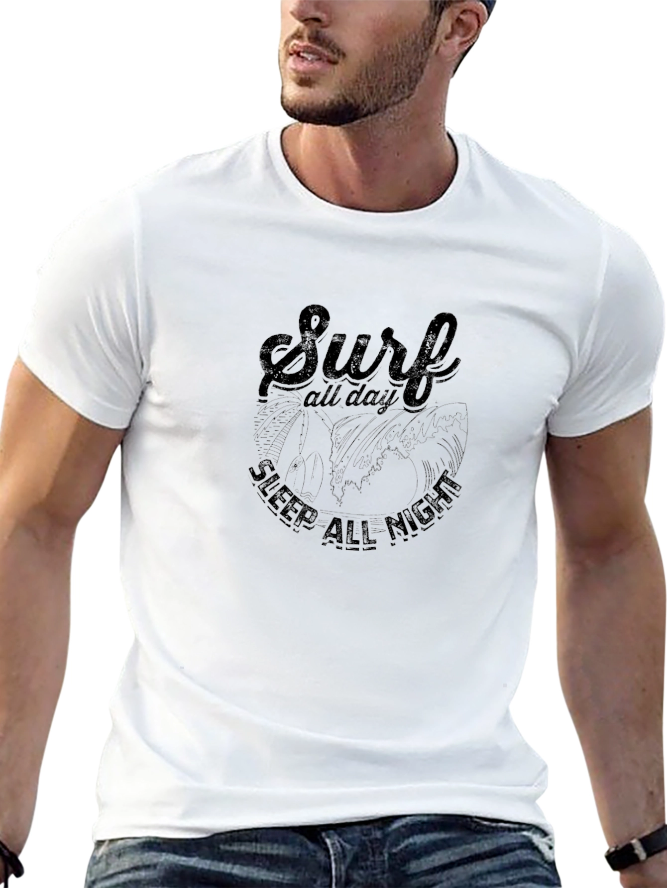 Surf All Day Black Graphic T-Shirt