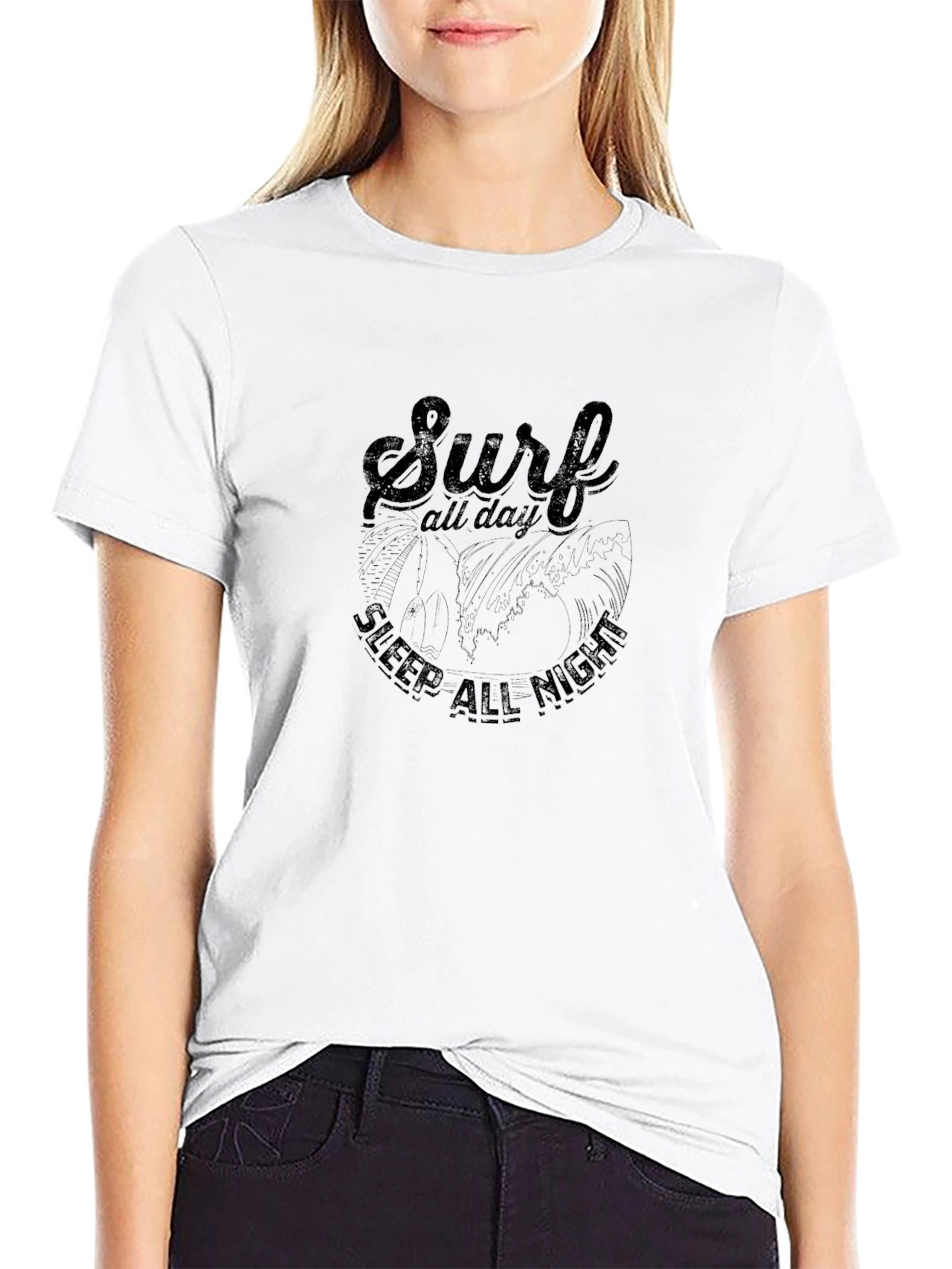 Surf All Day Black Graphic T-Shirt