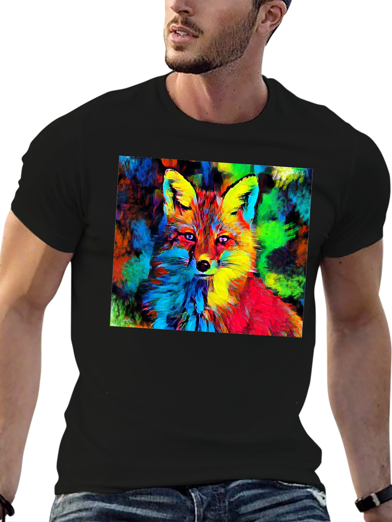 Vibrant Fox Graphic Tee - Artistic Animal Print