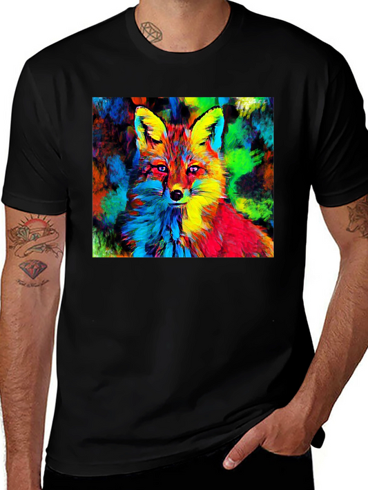 Vibrant Fox Graphic Tee - Artistic Animal Print