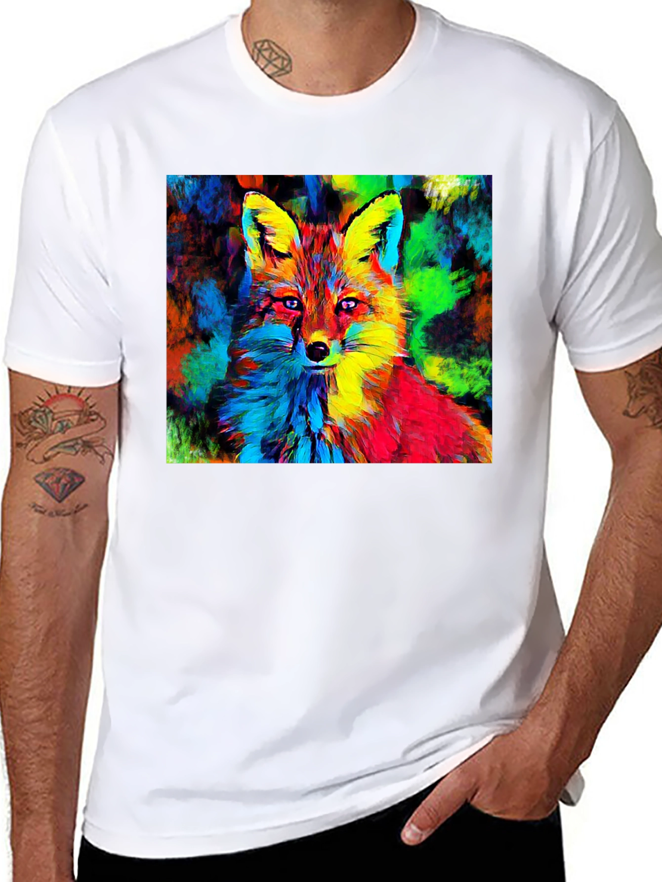 Vibrant Fox Graphic Tee - Artistic Animal Print