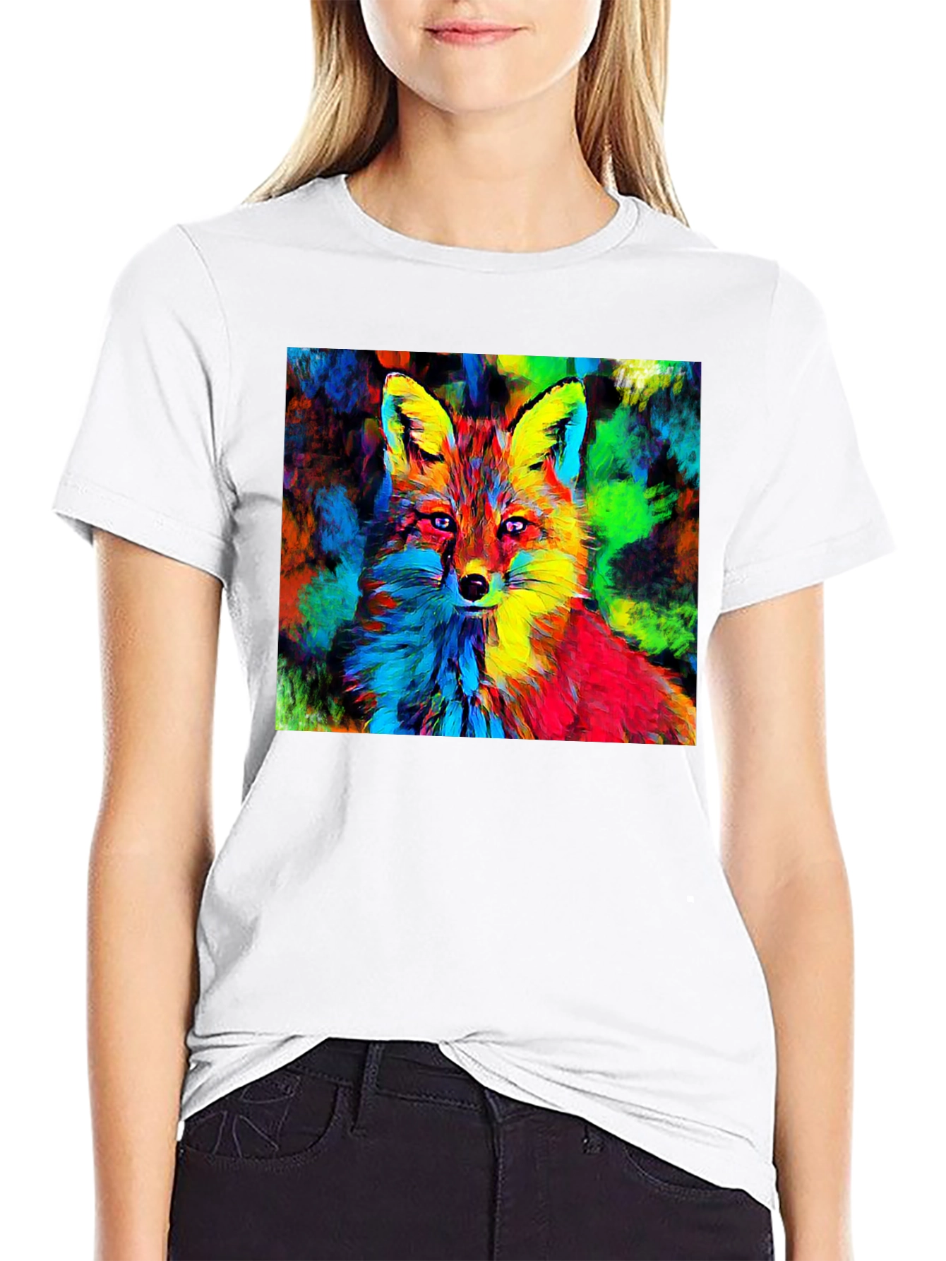 Vibrant Fox Graphic Tee - Artistic Animal Print