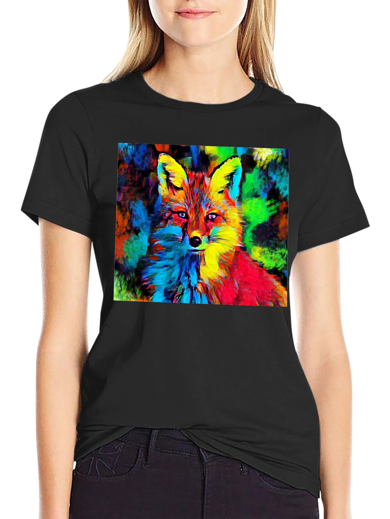 Vibrant Fox Graphic Tee - Artistic Animal Print