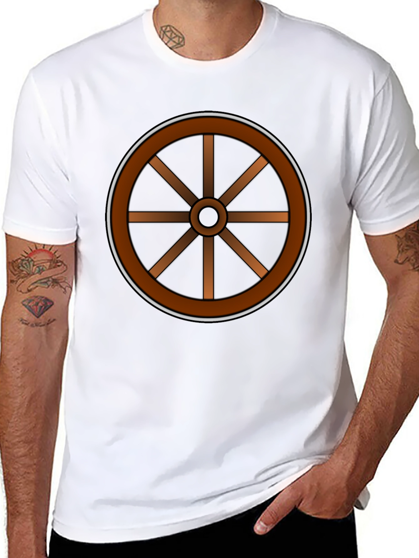Rustic Wheel Graphic Tee - Black Cotton T-Shirt