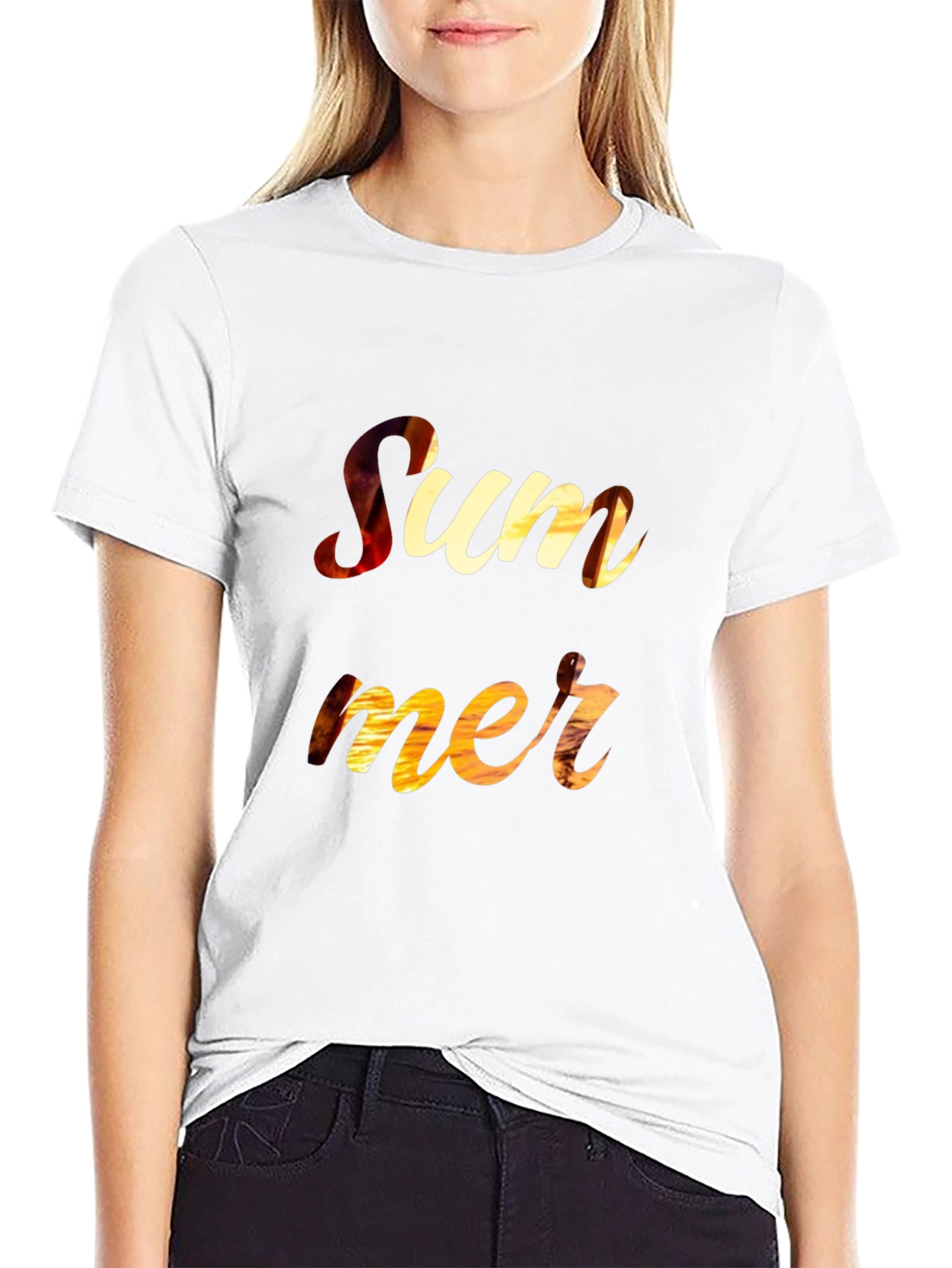 Summer Sunset Graphic Print Black T-Shirt