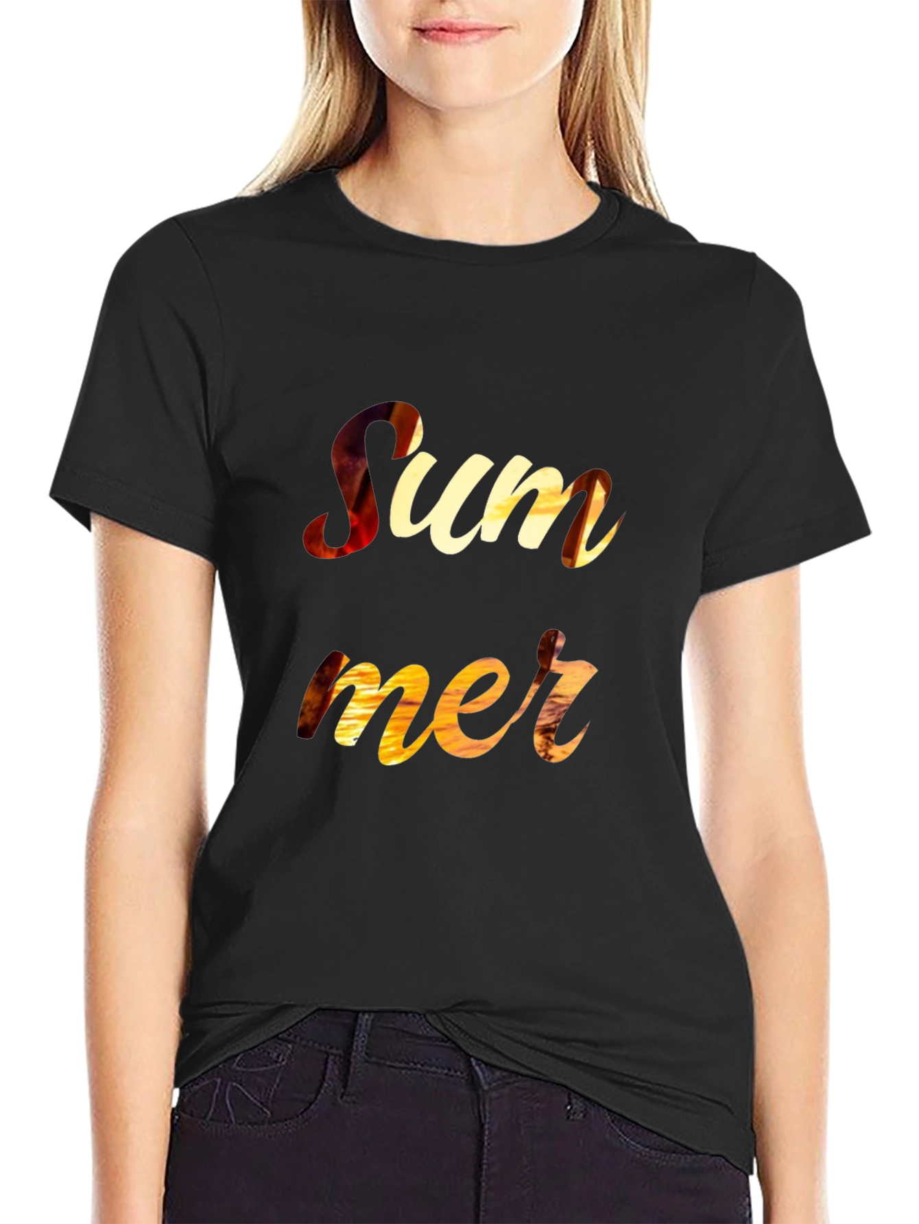 Summer Sunset Graphic Print Black T-Shirt