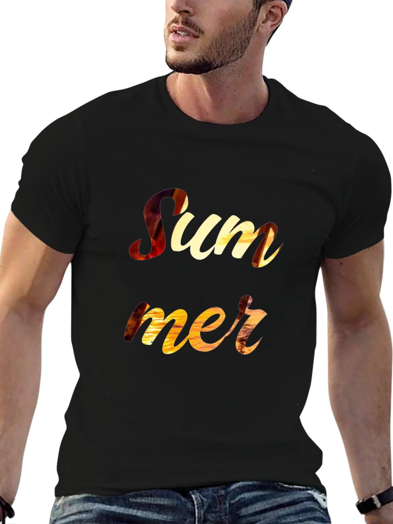 Summer Sunset Graphic Print Black T-Shirt
