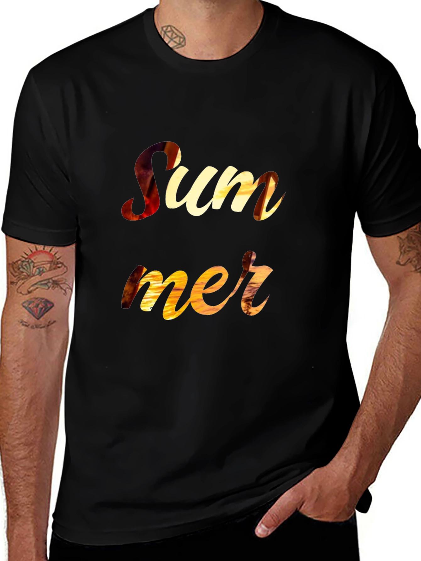 Summer Sunset Graphic Print Black T-Shirt