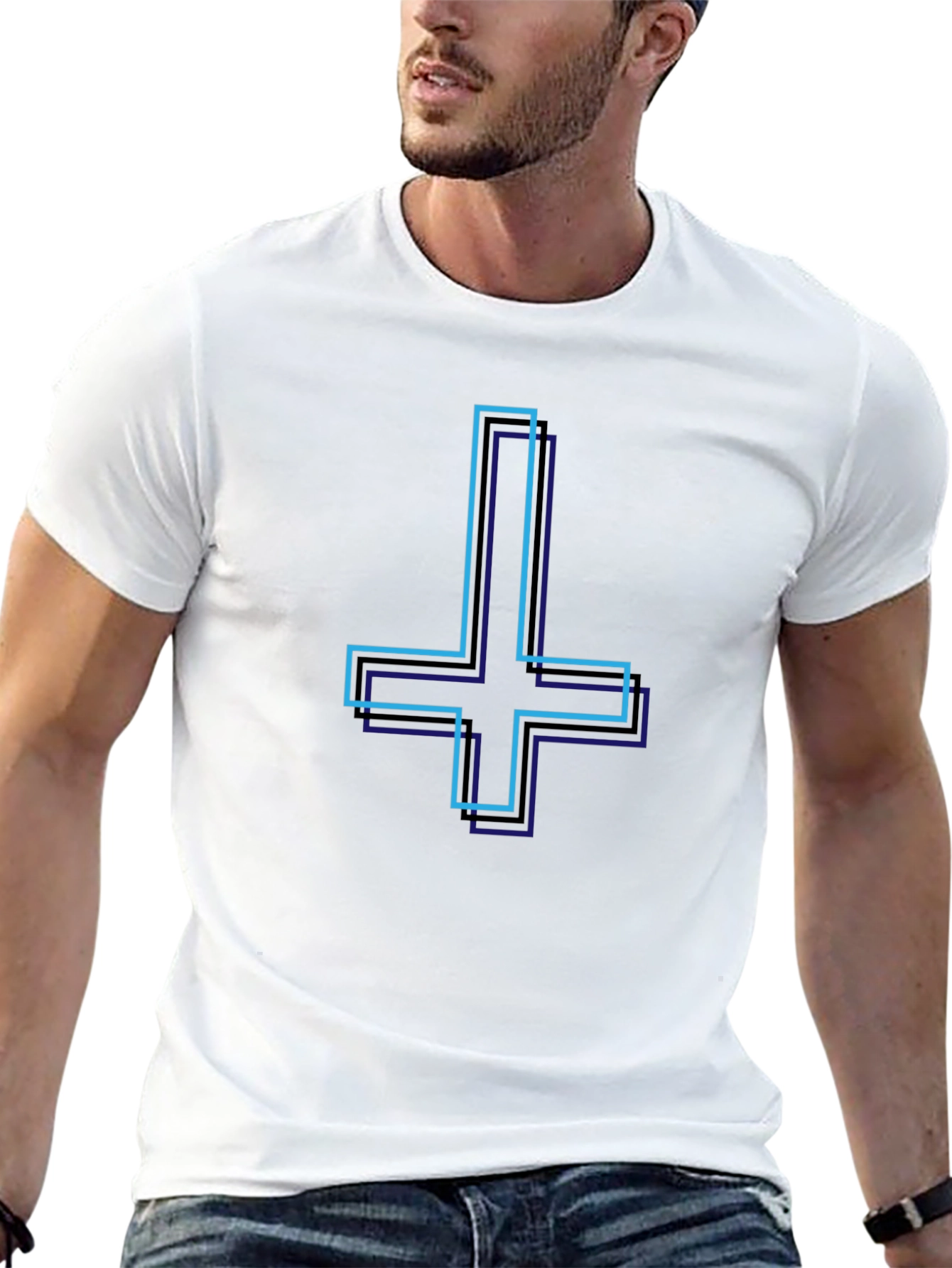 Inverted Cross Graphic Tee - Stylish Black T-Shirt