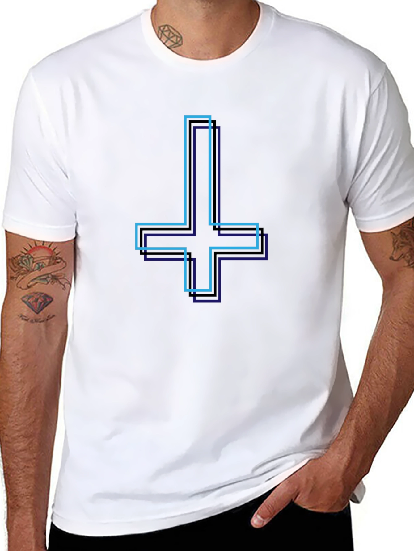 Inverted Cross Graphic Tee - Stylish Black T-Shirt