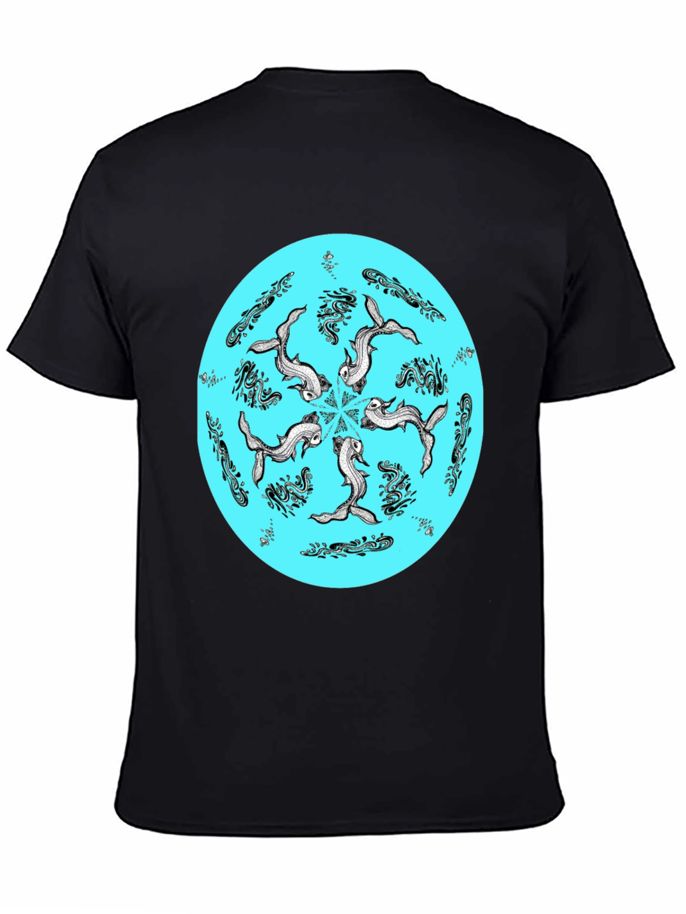 Koi Fish Mandala Graphic Tee - Unique Black T-Shirt