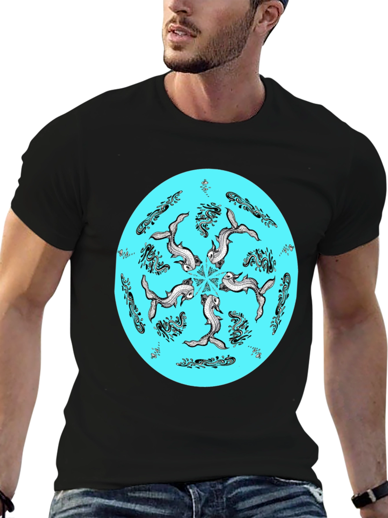 Koi Fish Mandala Graphic Tee - Unique Black T-Shirt