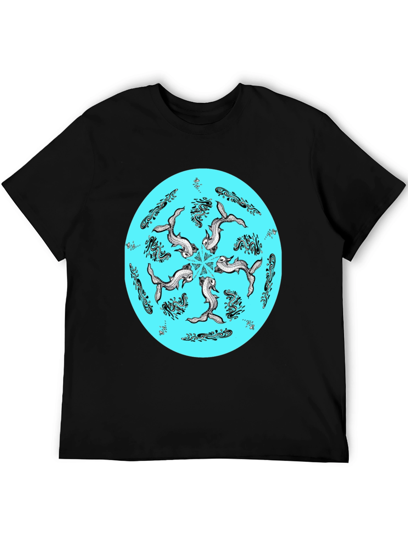 Koi Fish Mandala Graphic Tee - Unique Black T-Shirt