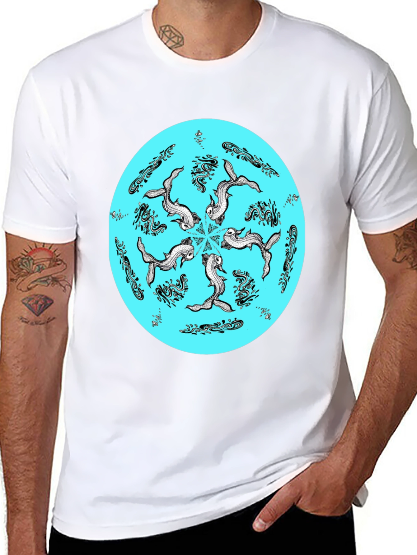 Koi Fish Mandala Graphic Tee - Unique Black T-Shirt