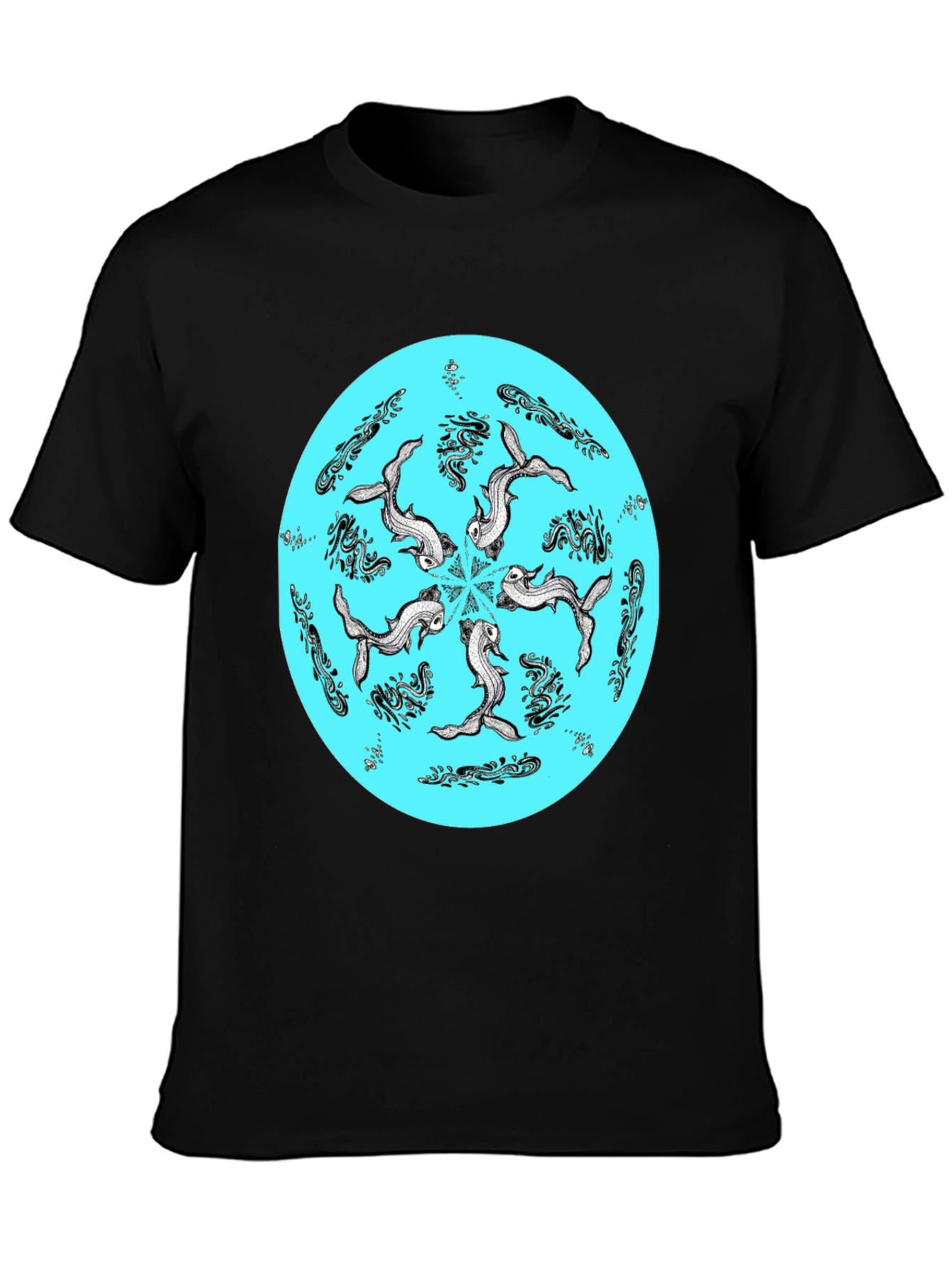 Koi Fish Mandala Graphic Tee - Unique Black T-Shirt