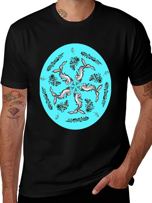 Koi Fish Mandala Graphic Tee - Unique Black T-Shirt