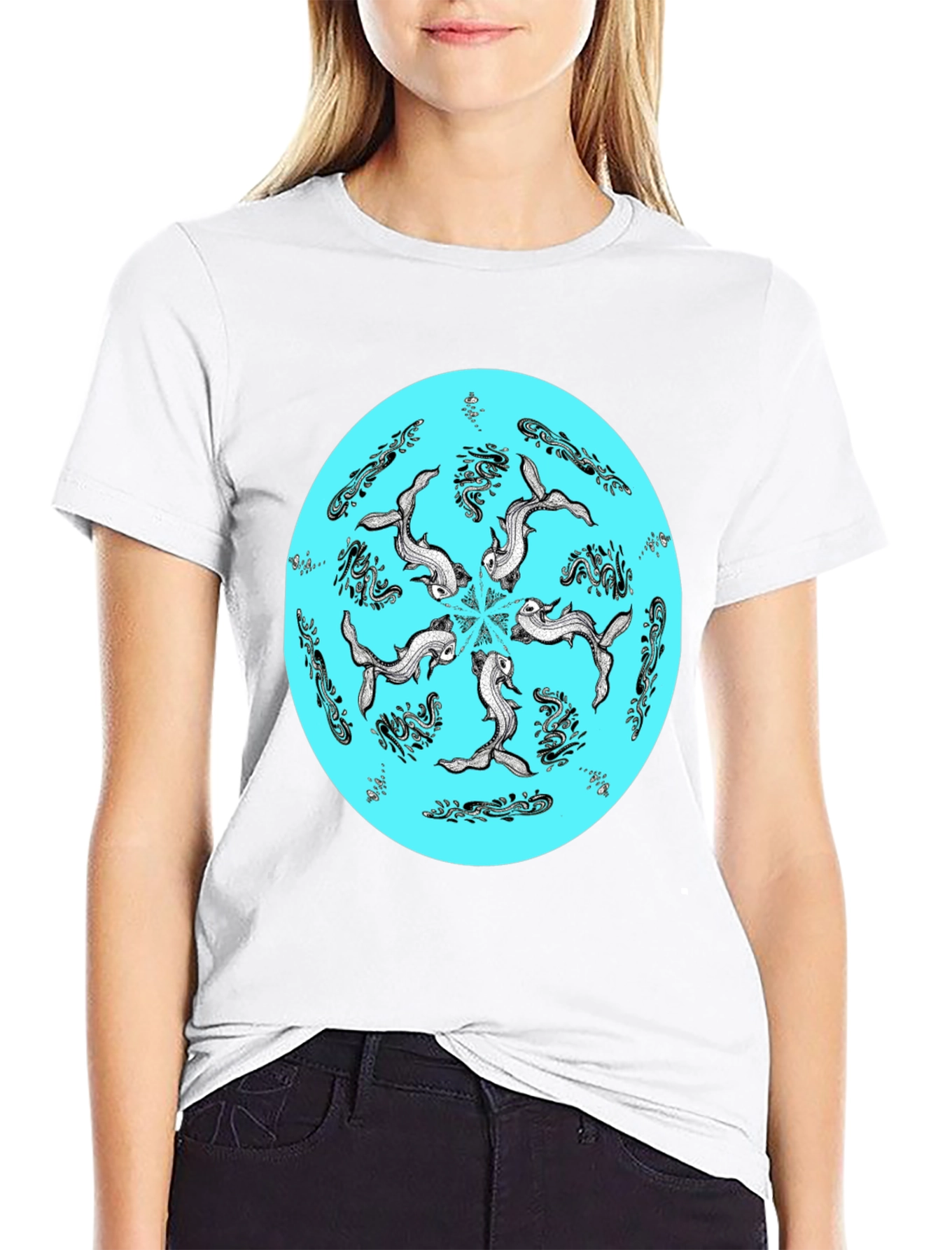 Koi Fish Mandala Graphic Tee - Unique Black T-Shirt