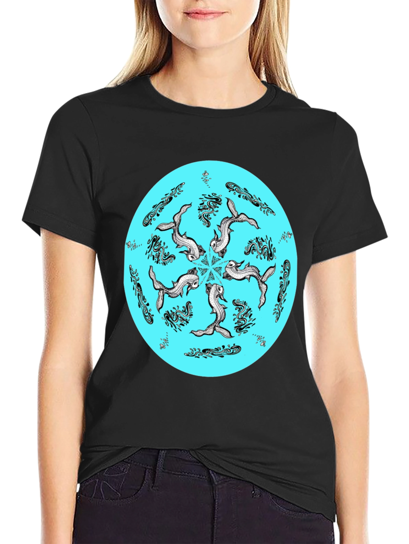 Koi Fish Mandala Graphic Tee - Unique Black T-Shirt