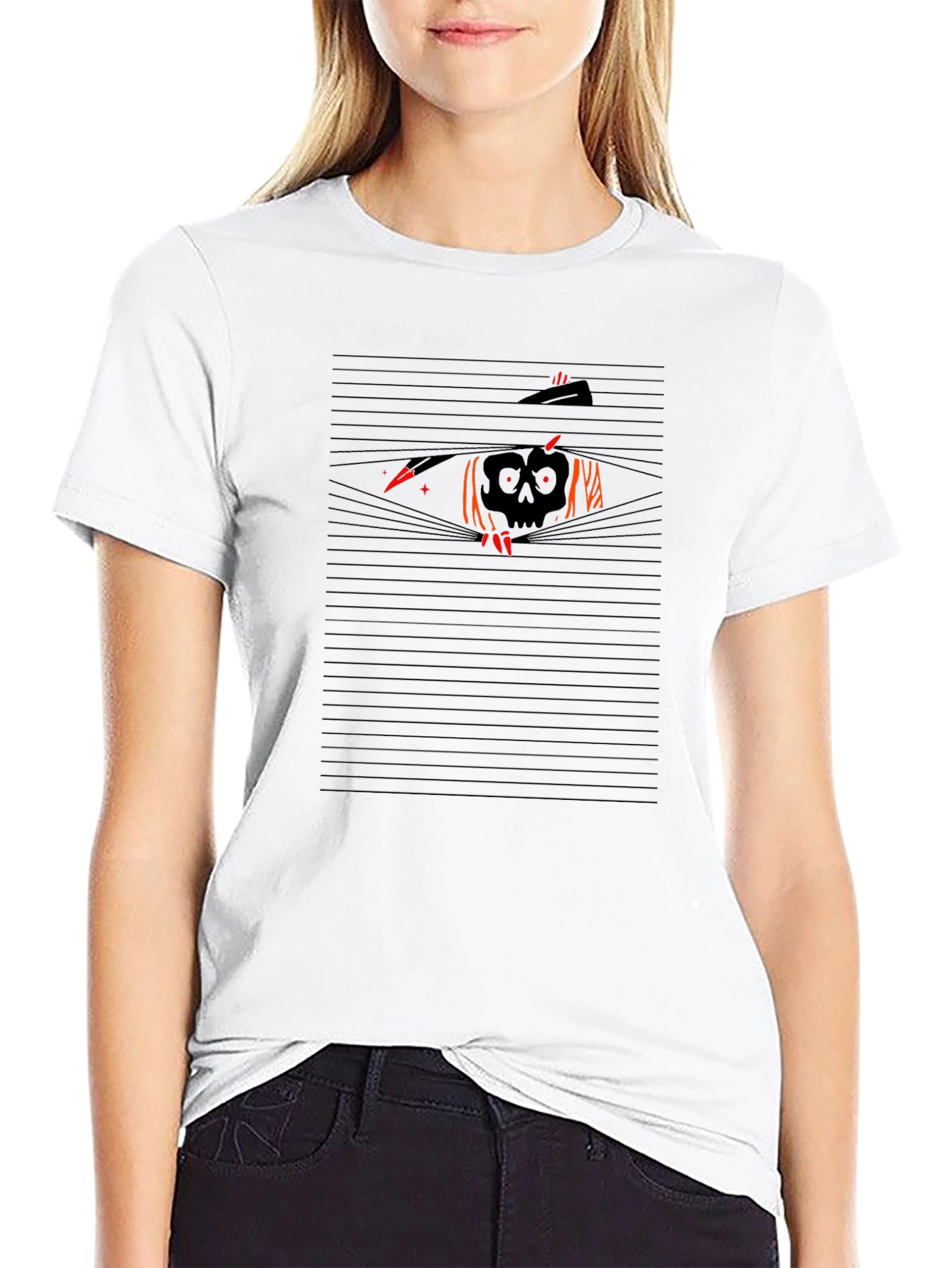 Mens Black T-Shirt - Spooky Skull Design