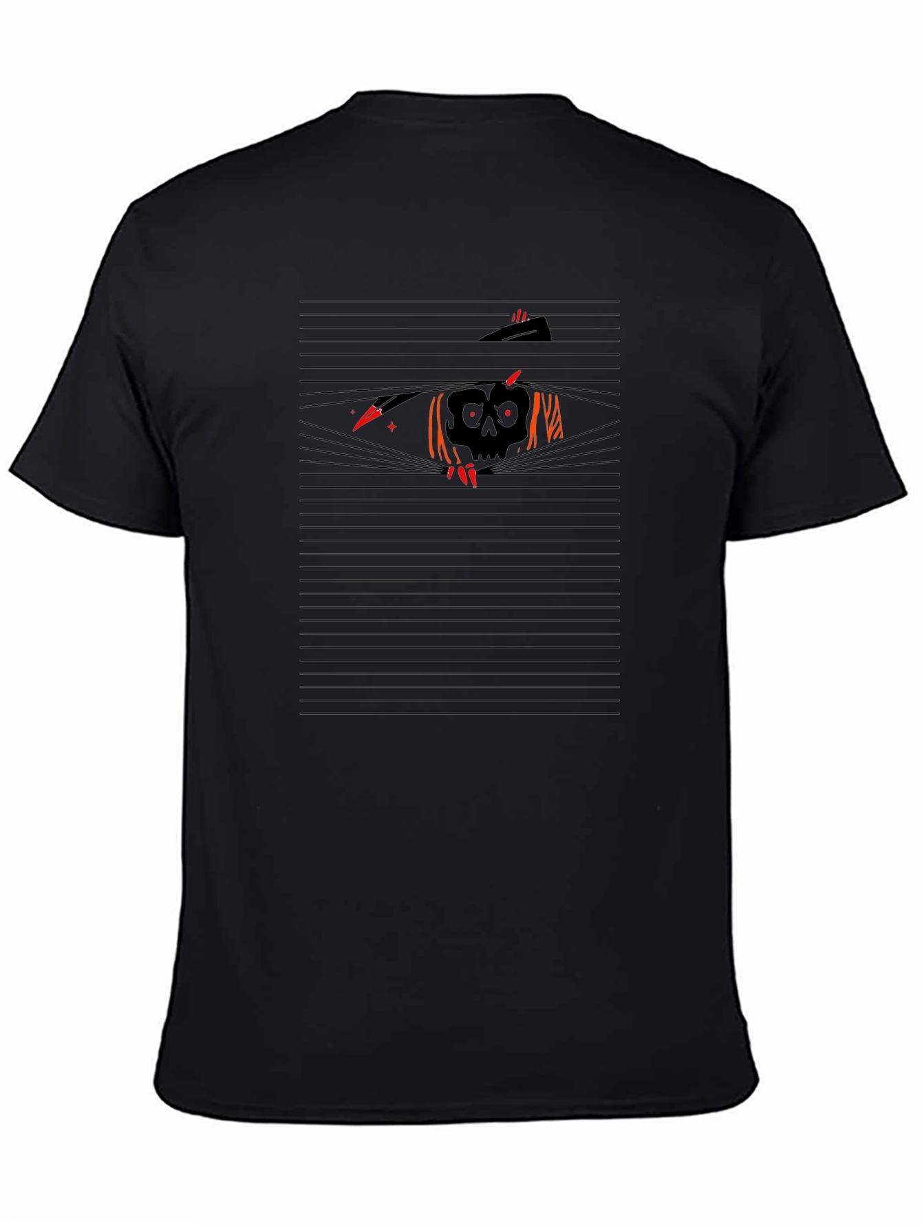 Mens Black T-Shirt - Spooky Skull Design
