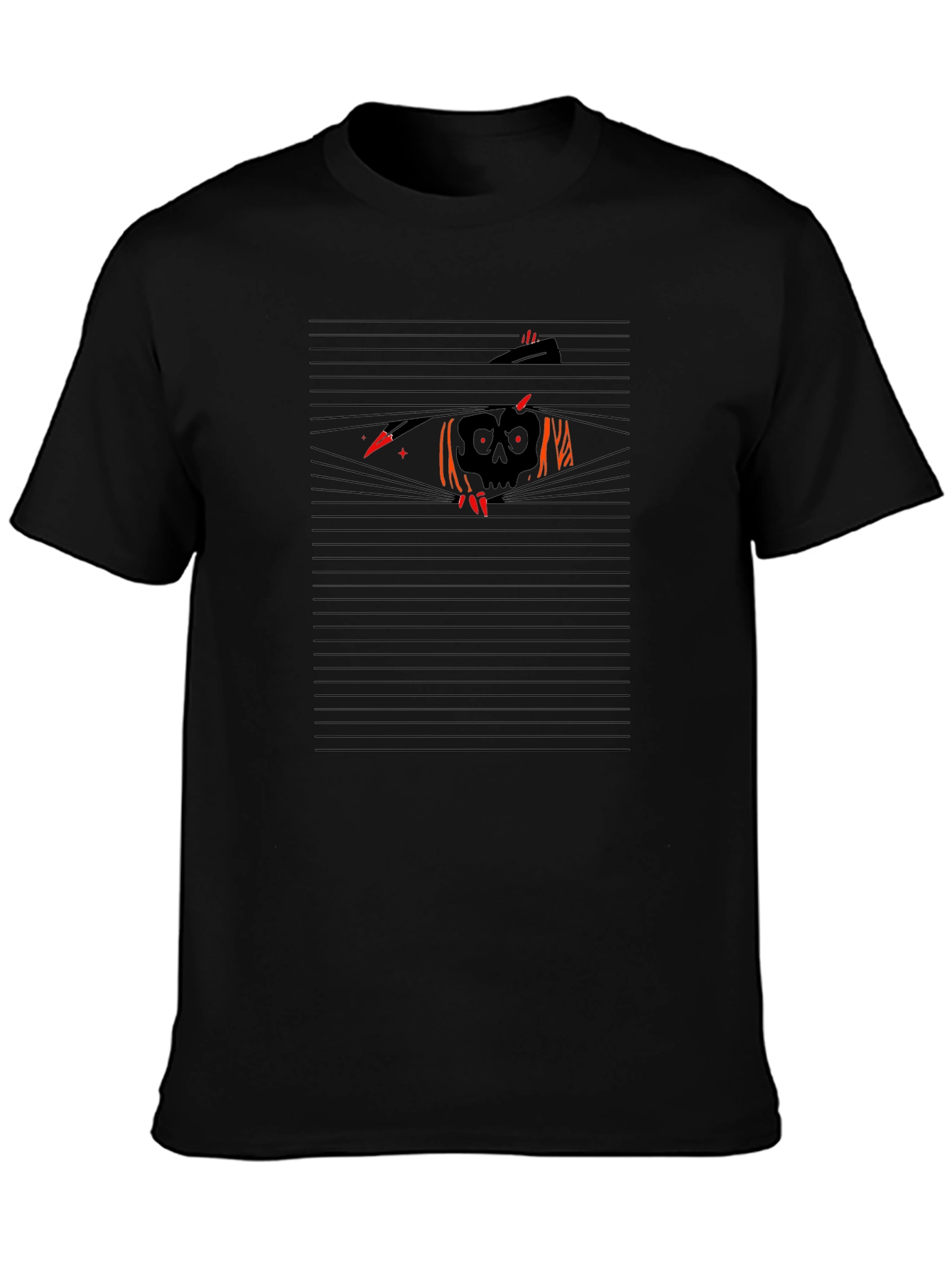 Mens Black T-Shirt - Spooky Skull Design