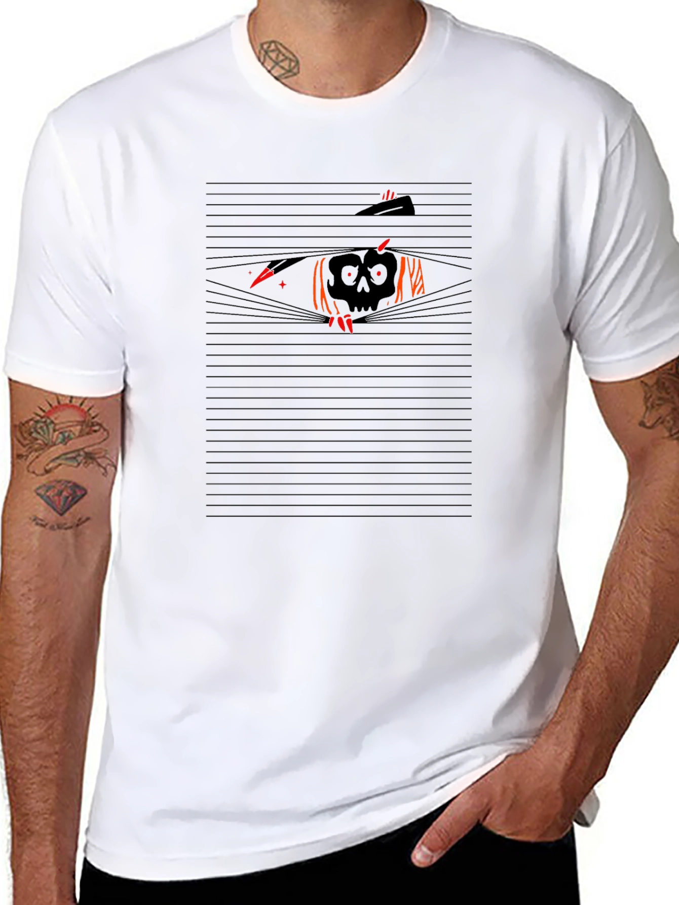 Mens Black T-Shirt - Spooky Skull Design