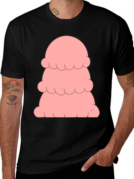 Pink Ice Cream Stack T-Shirt - Black Cotton Tee