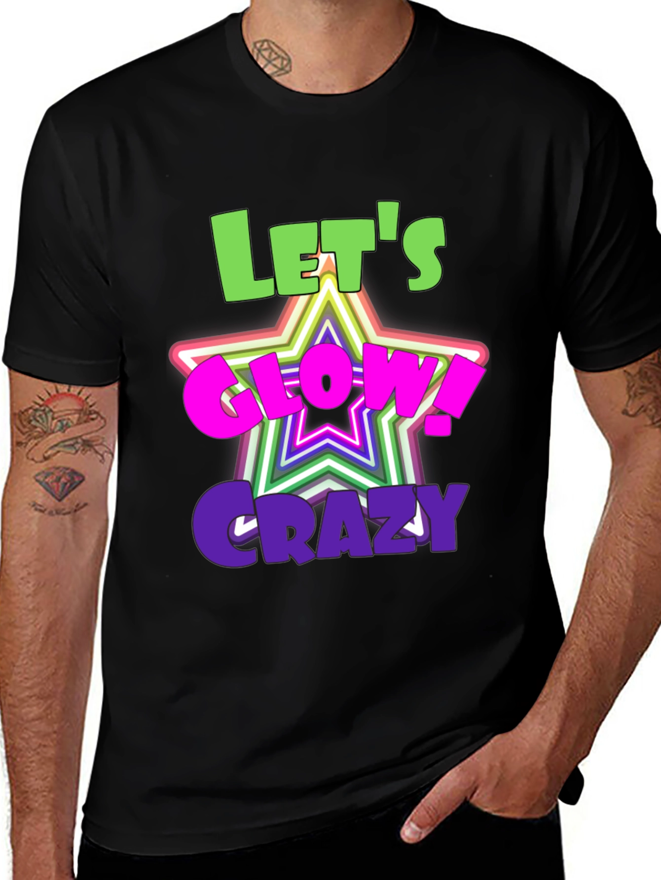 Lets Glow Crazy Graphic Black T-Shirt