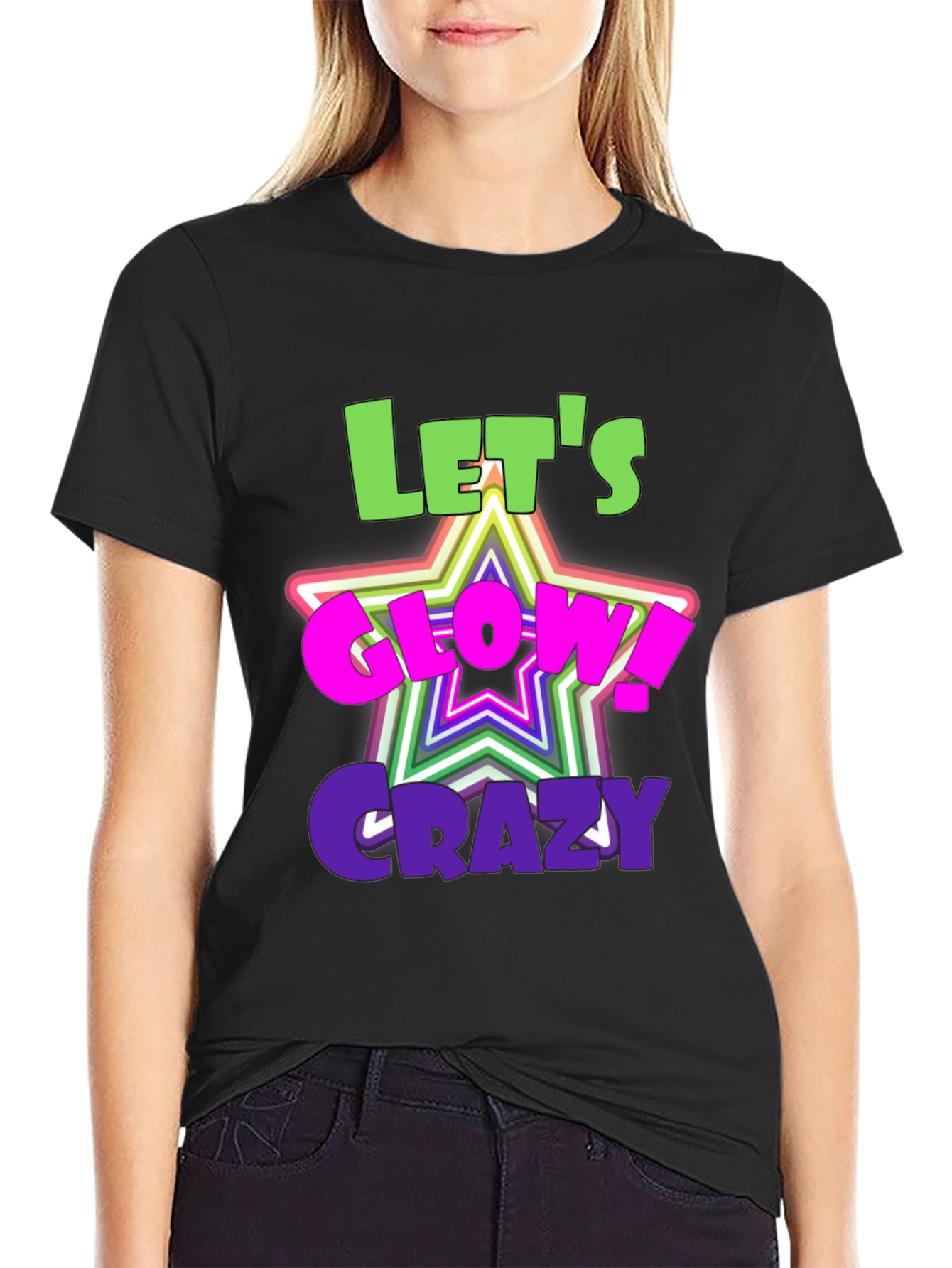 Lets Glow Crazy Graphic Black T-Shirt