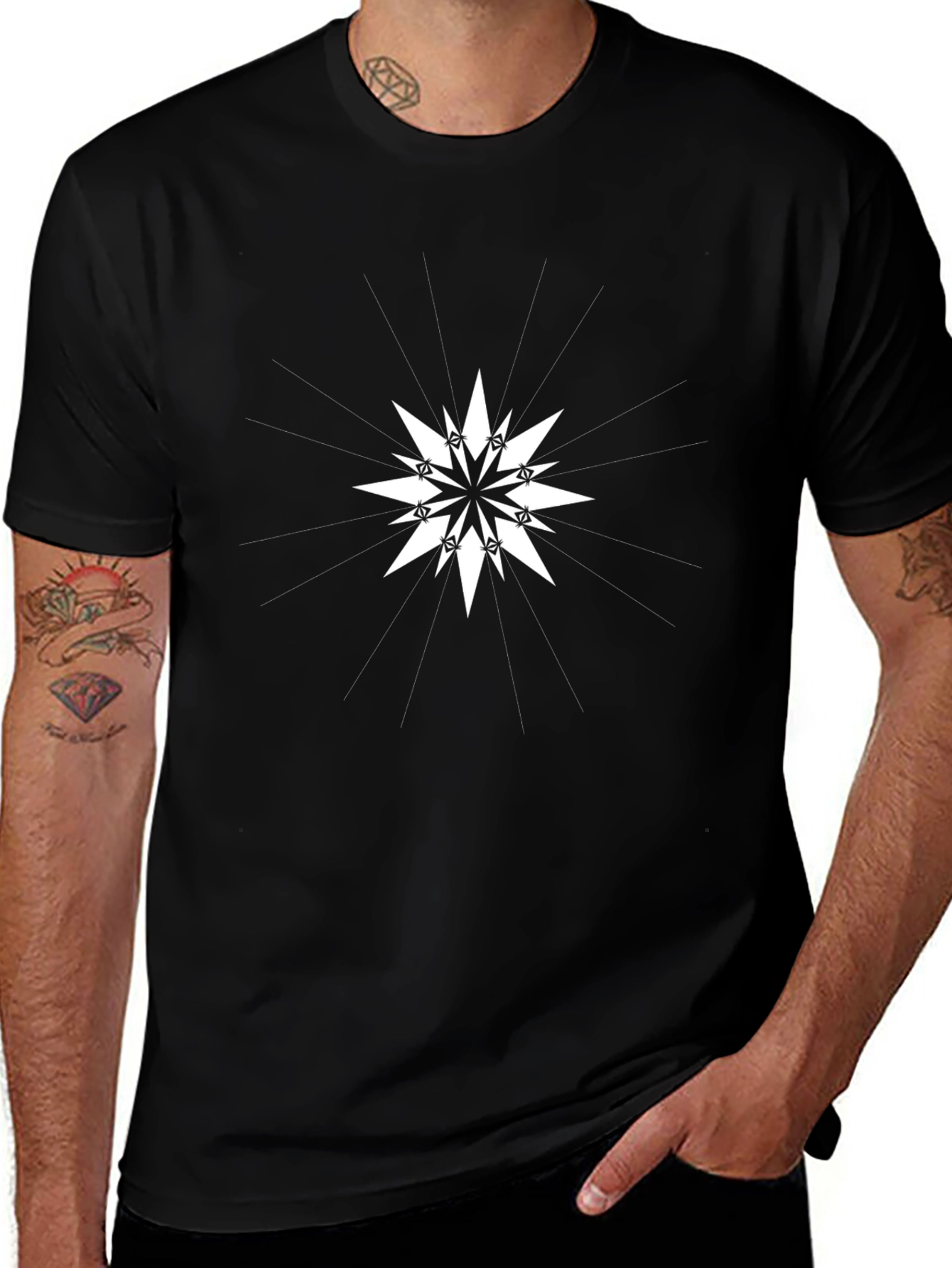 Geometric Starburst Graphic Tee - Stylish Black T-Shirt