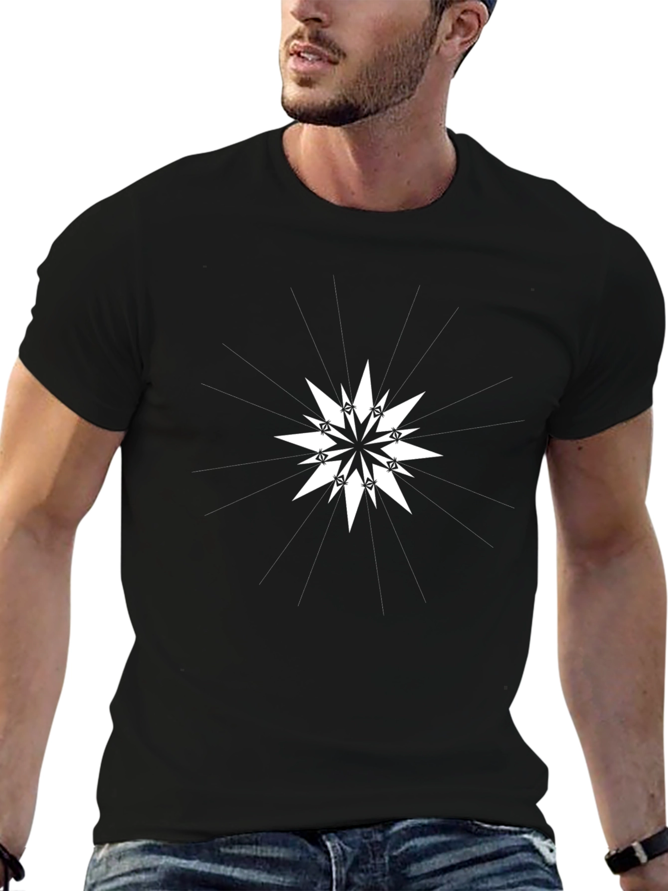 Geometric Starburst Graphic Tee - Stylish Black T-Shirt