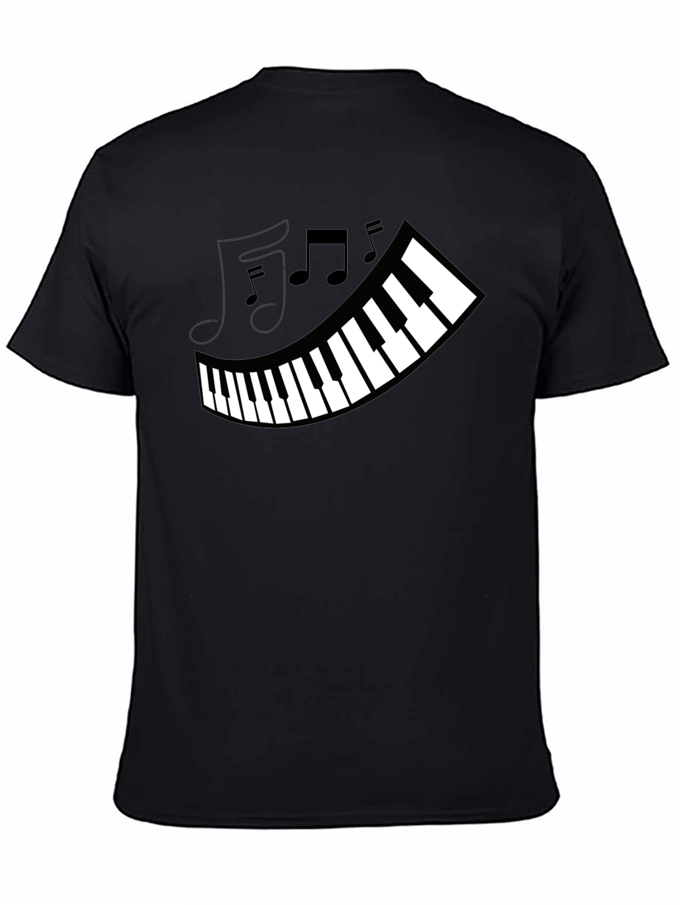 Piano Keys & Music Notes Graphic Black T-Shirt