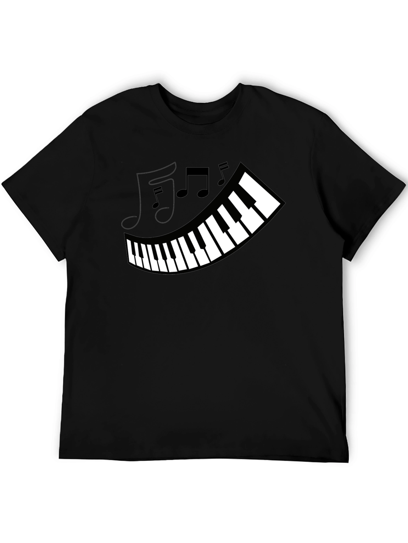 Piano Keys & Music Notes Graphic Black T-Shirt